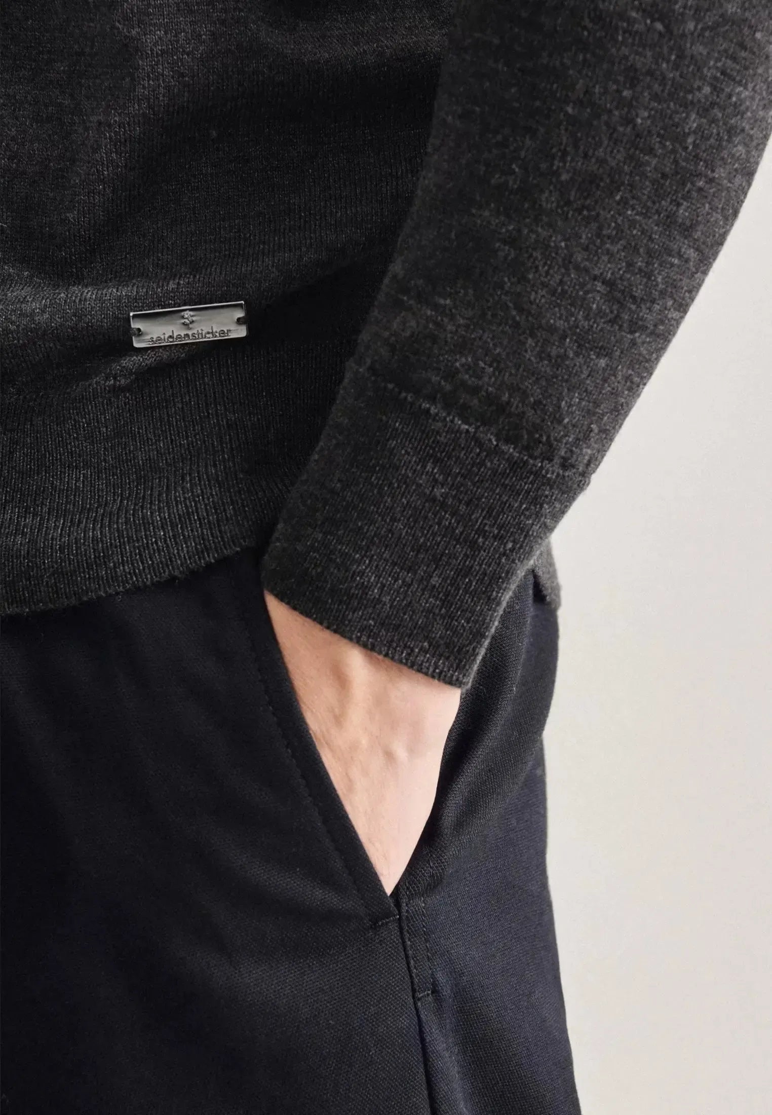 Merino Wool Roll Neck Knit Grey-seidensticker uk