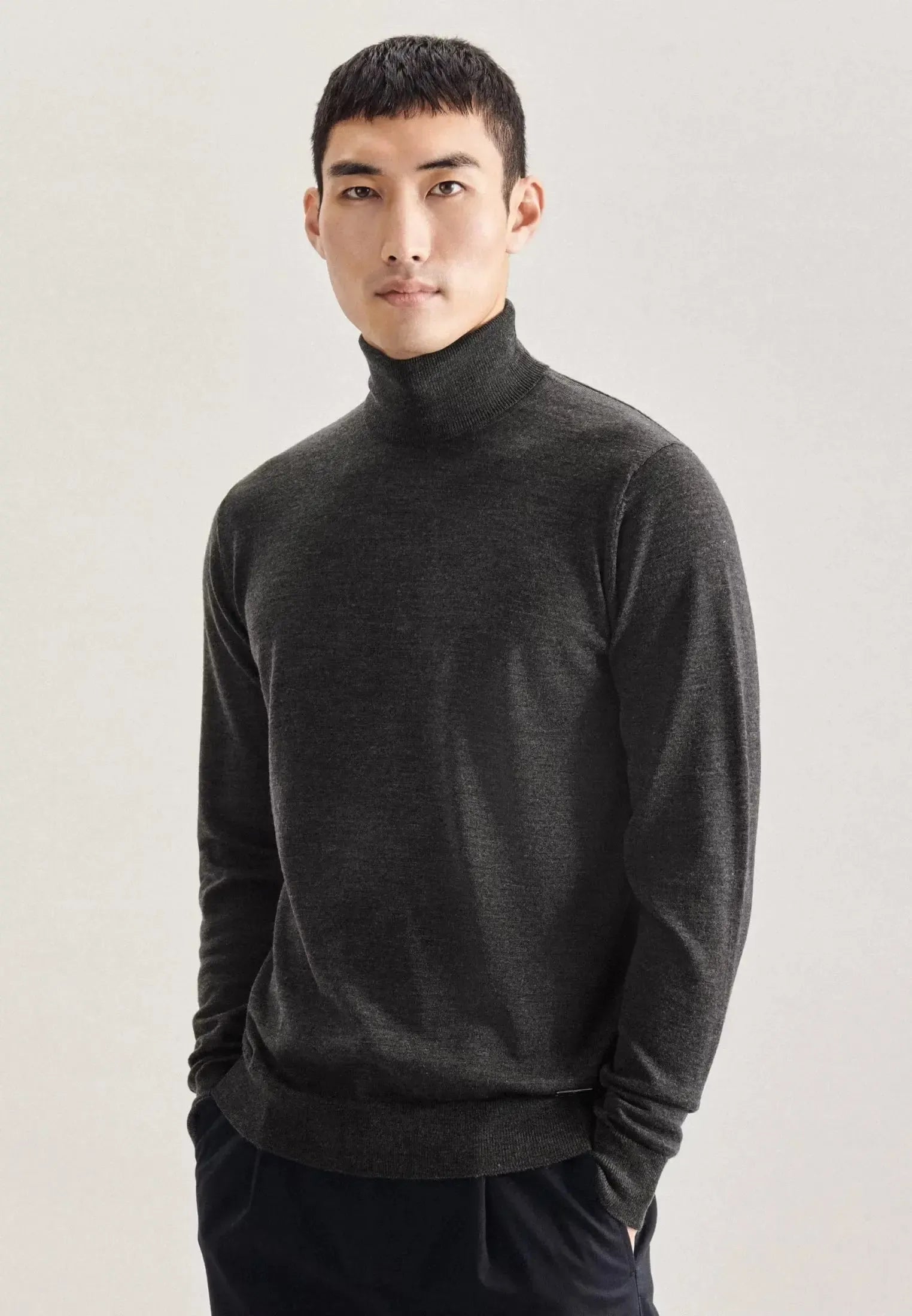 Merino Wool Roll Neck Knit Grey-seidensticker uk