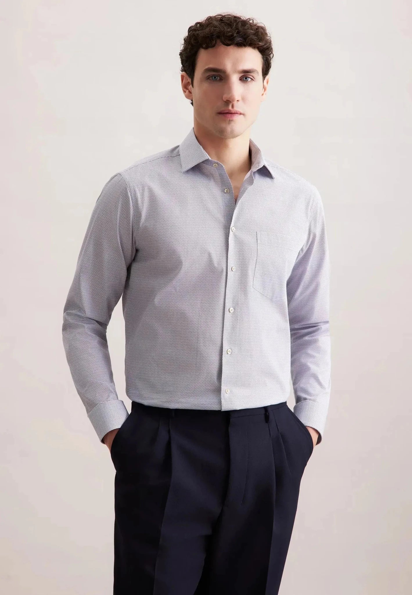 Seidensticker Regular Fit Business Kent Print Pattern Business Shirt Beige - 01.646460-06-37 - seidensticker.co.uk