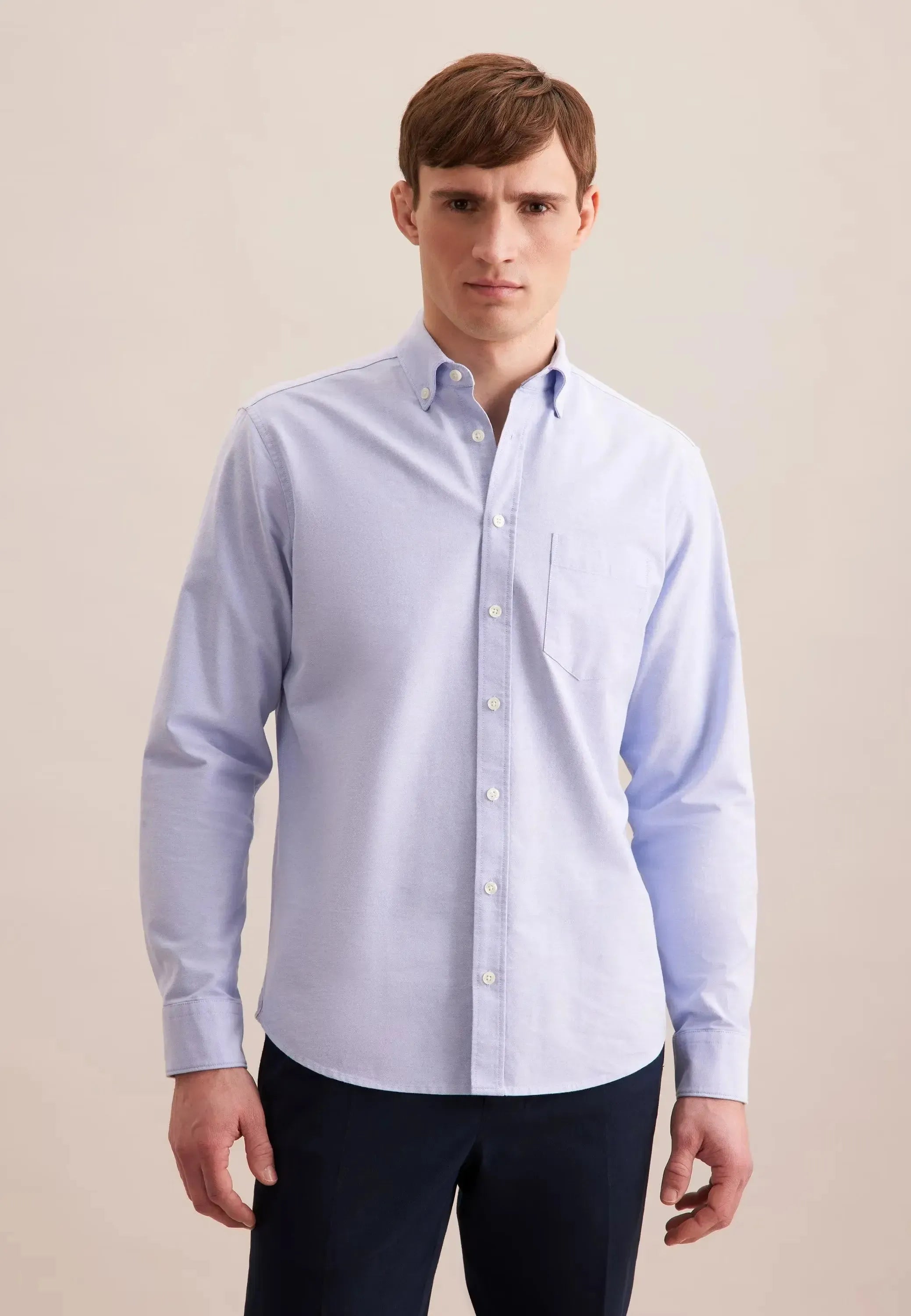 Regular Fit Button Down Oxford Shirt Light Blue-seidensticker uk