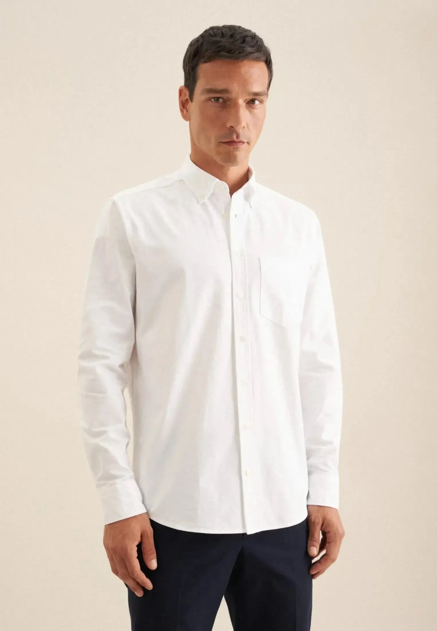 Regular Fit Button Down Oxford Shirt White-seidensticker uk
