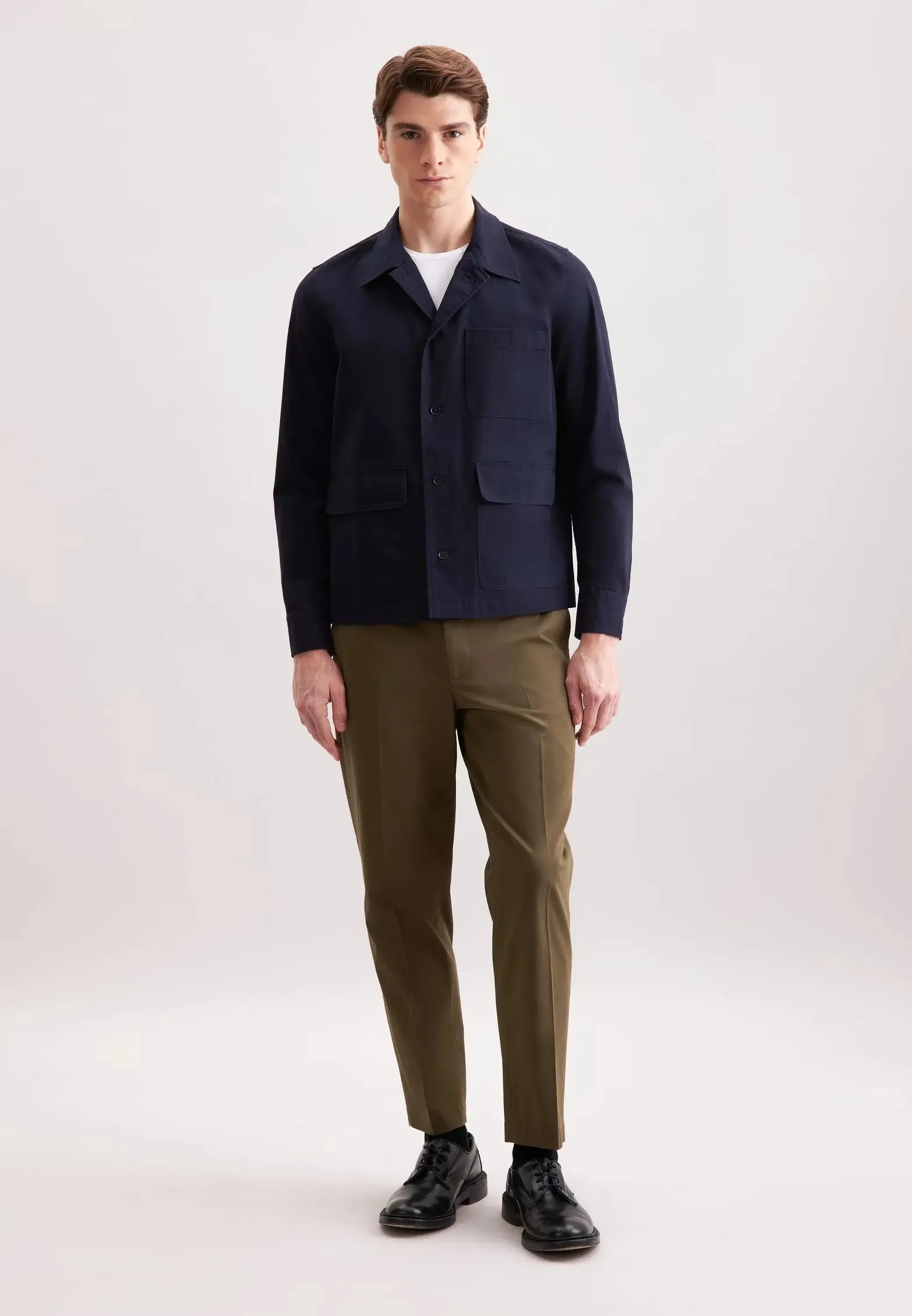 Regular Fit Cotton Twill Casual Lapel Jacket Dark Blue-seidensticker uk