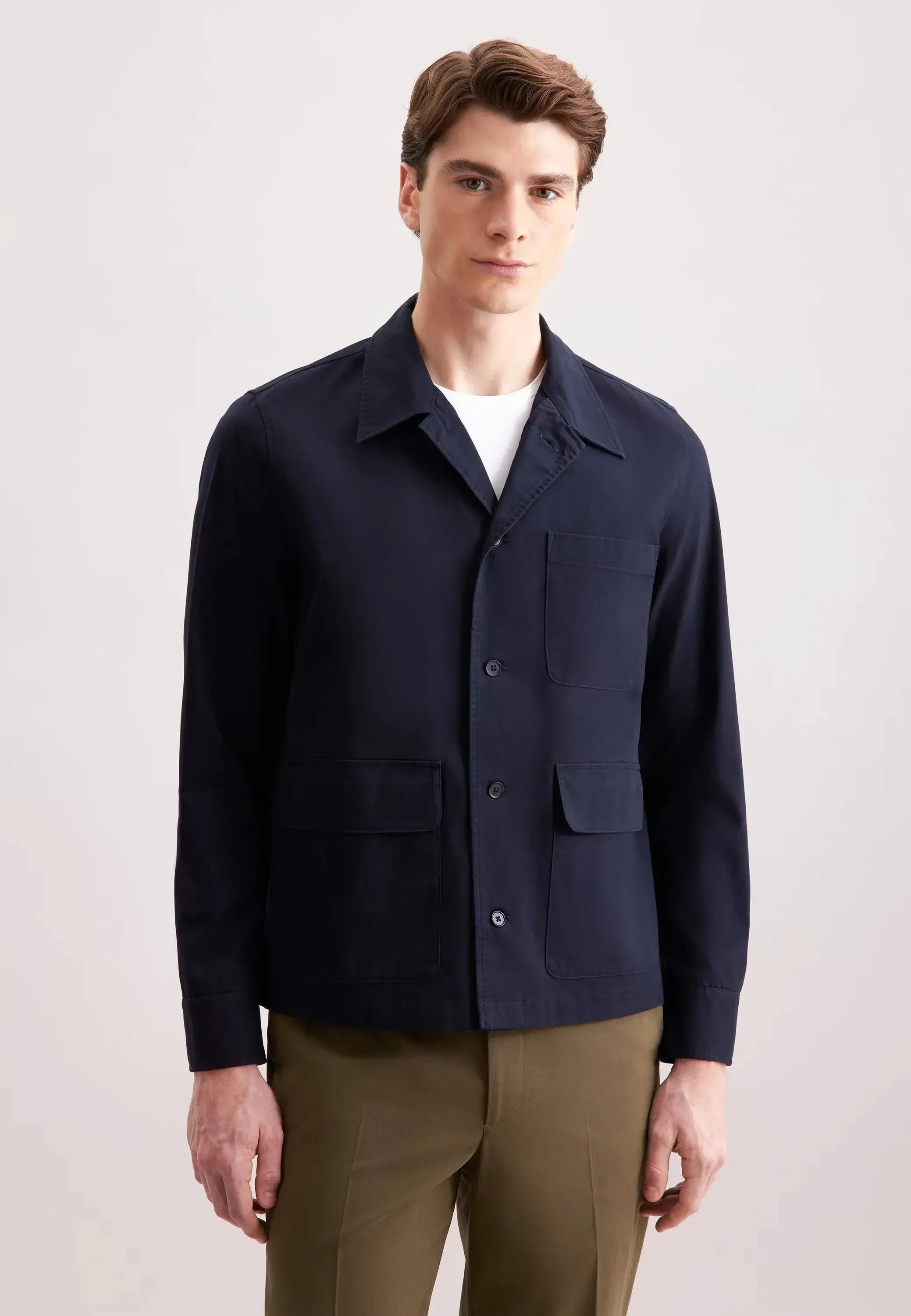 Regular Fit Cotton Twill Casual Lapel Jacket Dark Blue-seidensticker uk