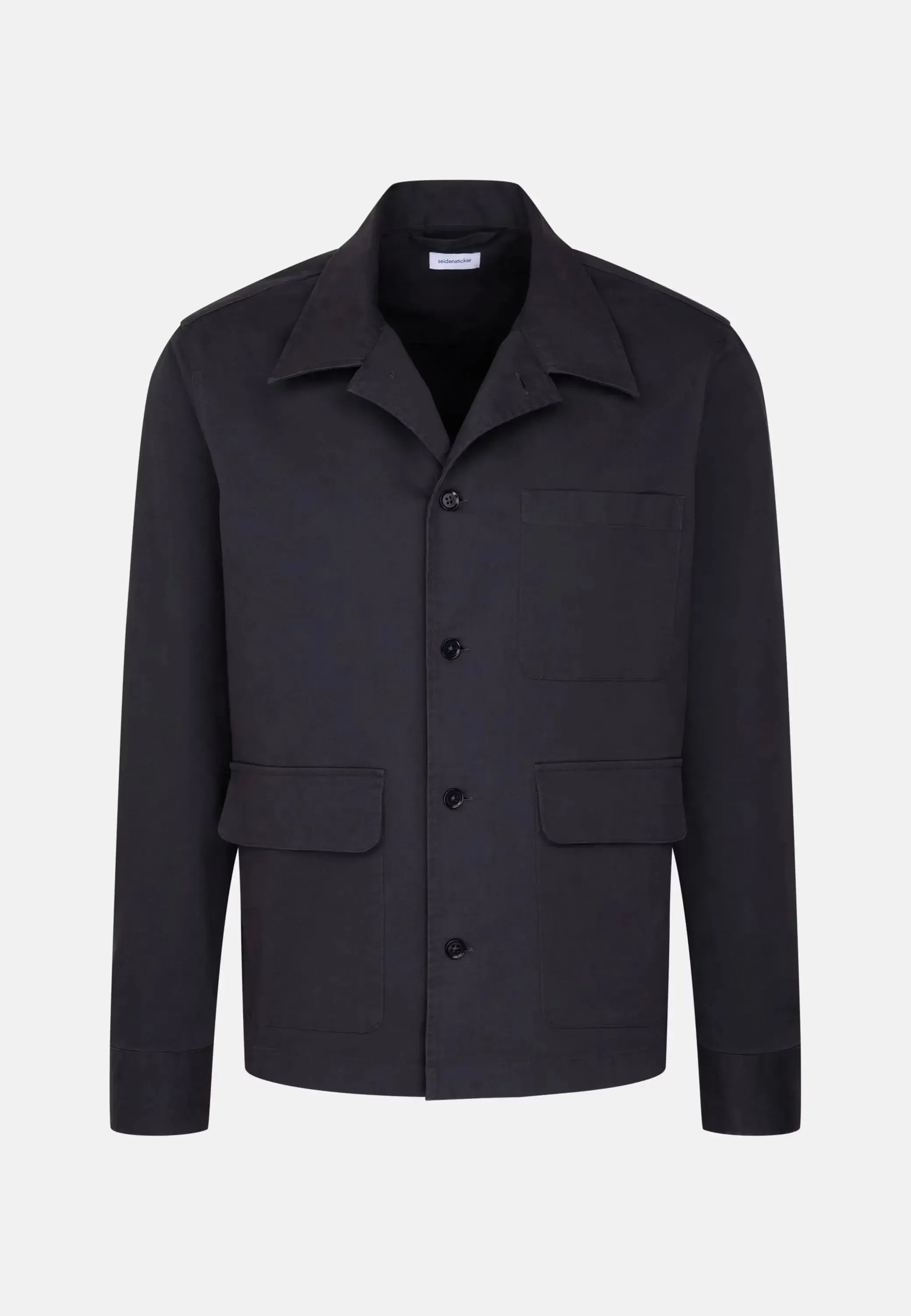 Regular Fit Cotton Twill Casual Lapel Jacket Grey-seidensticker uk