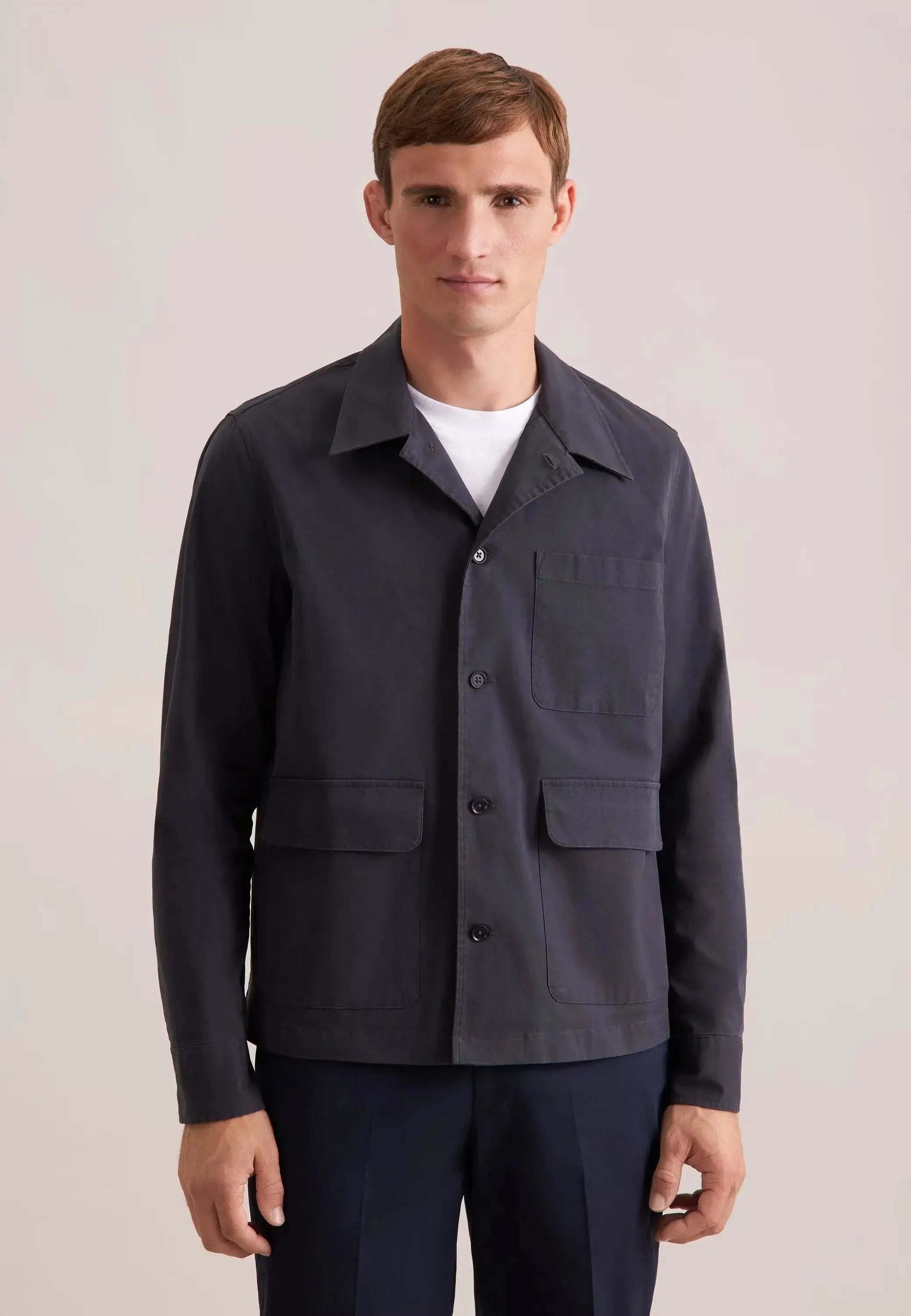 Regular Fit Cotton Twill Casual Lapel Jacket Grey-seidensticker uk
