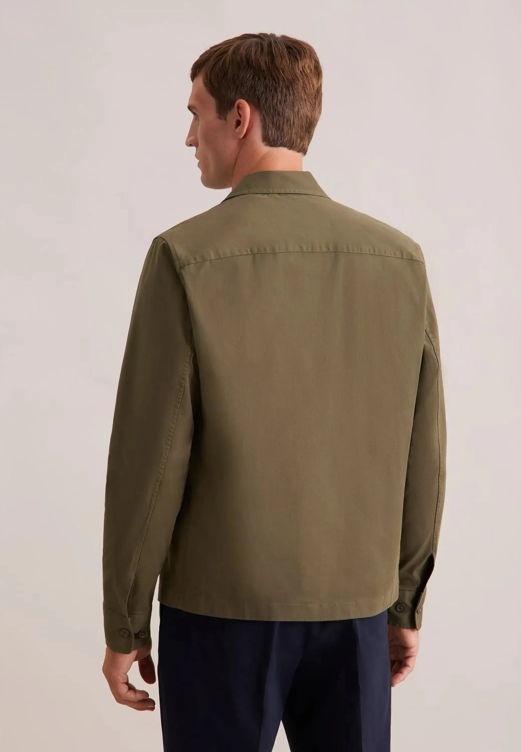 Regular Fit Cotton Twill Casual Lapel Jacket Olive-seidensticker uk