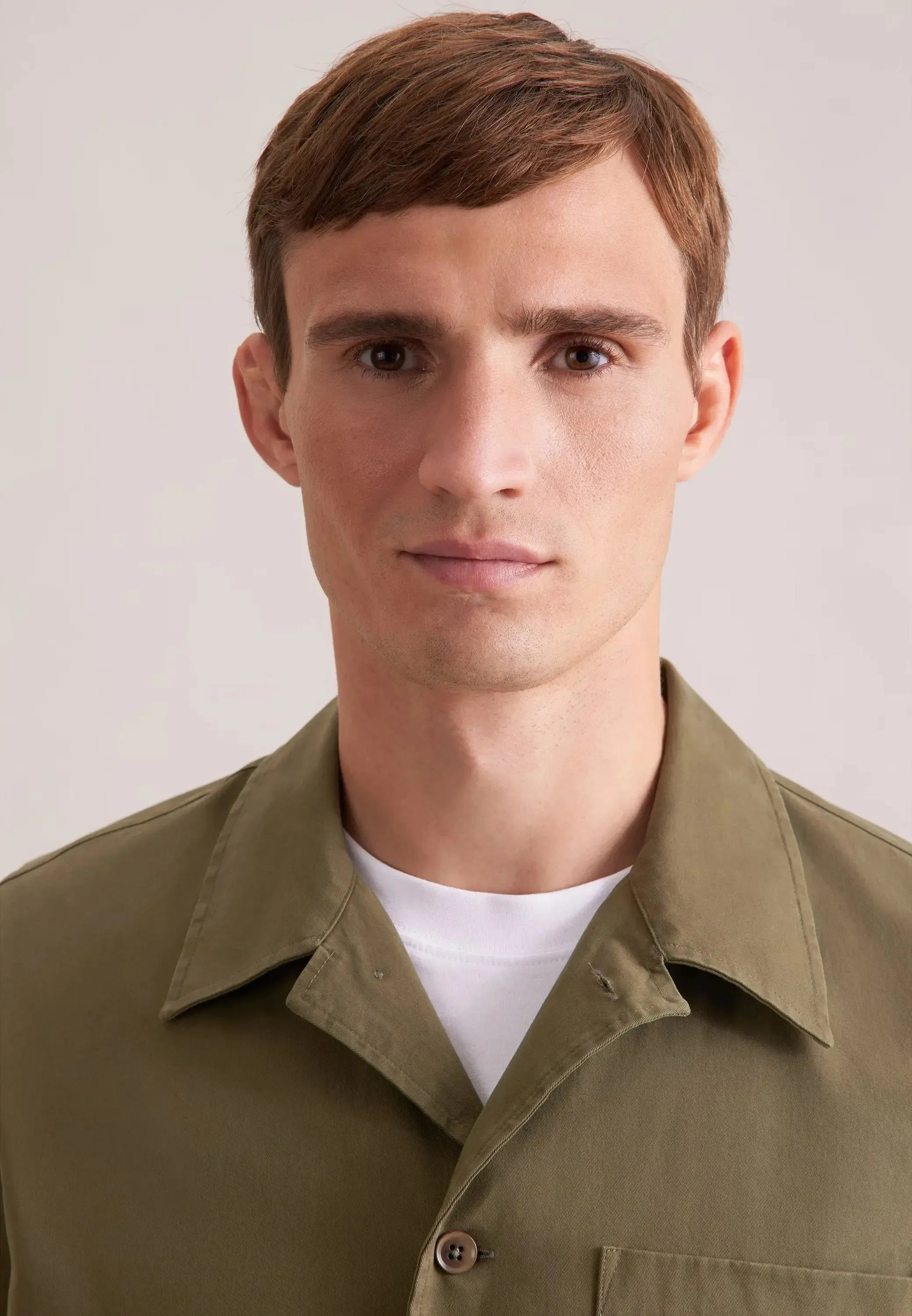 Regular Fit Cotton Twill Casual Lapel Jacket Olive-seidensticker uk