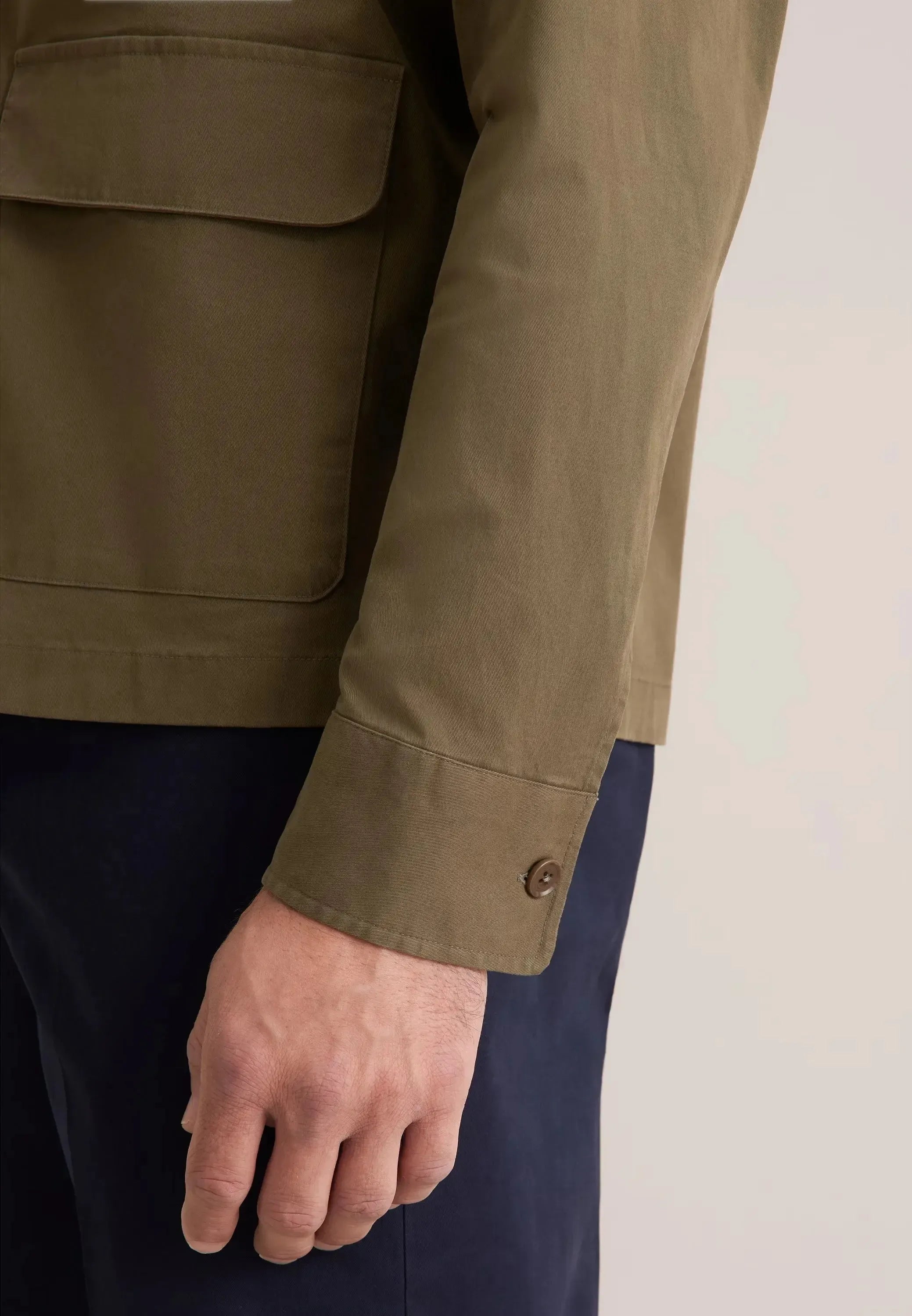 Regular Fit Cotton Twill Casual Lapel Jacket Olive-seidensticker uk
