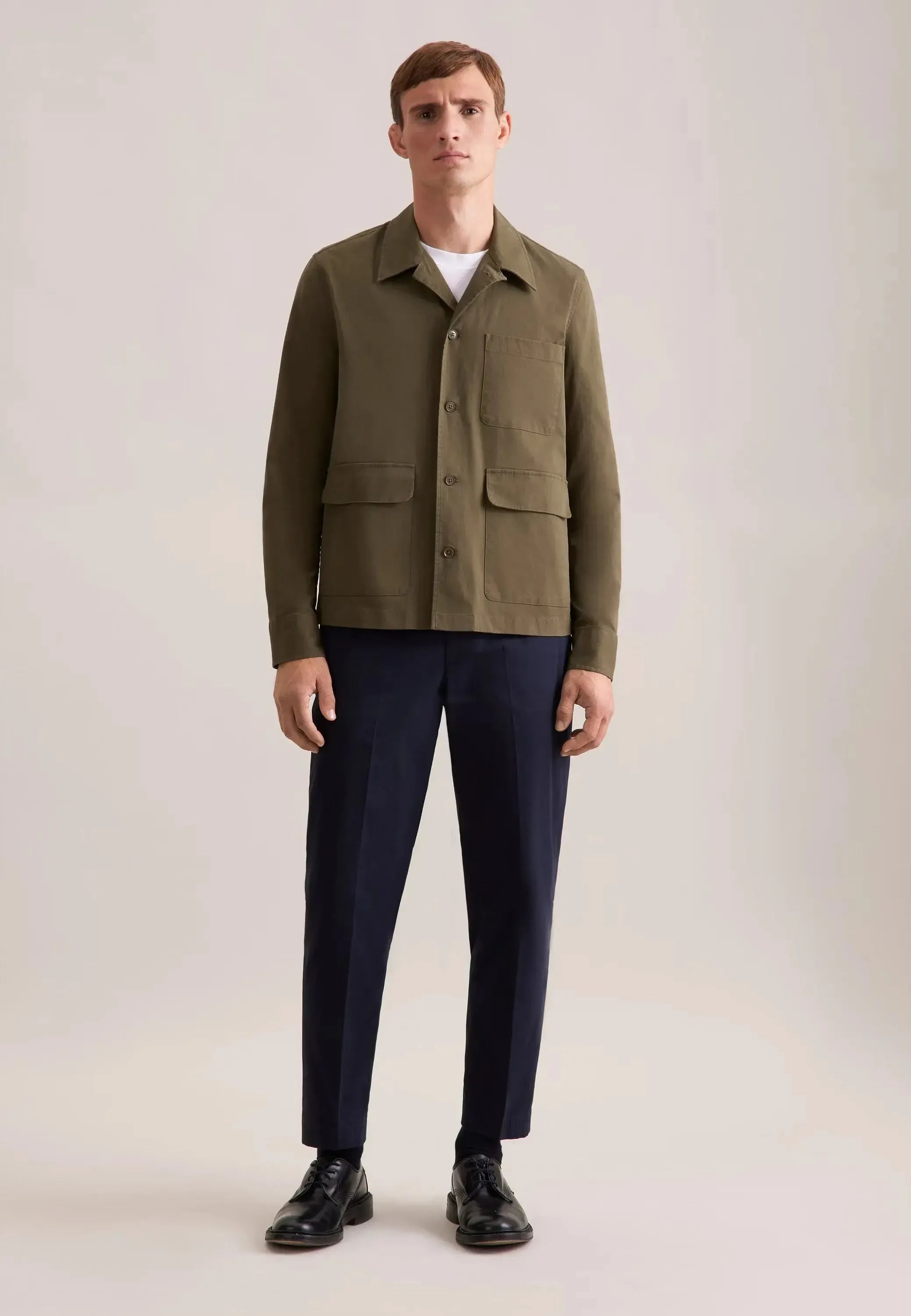 Regular Fit Cotton Twill Casual Lapel Jacket Olive-seidensticker uk