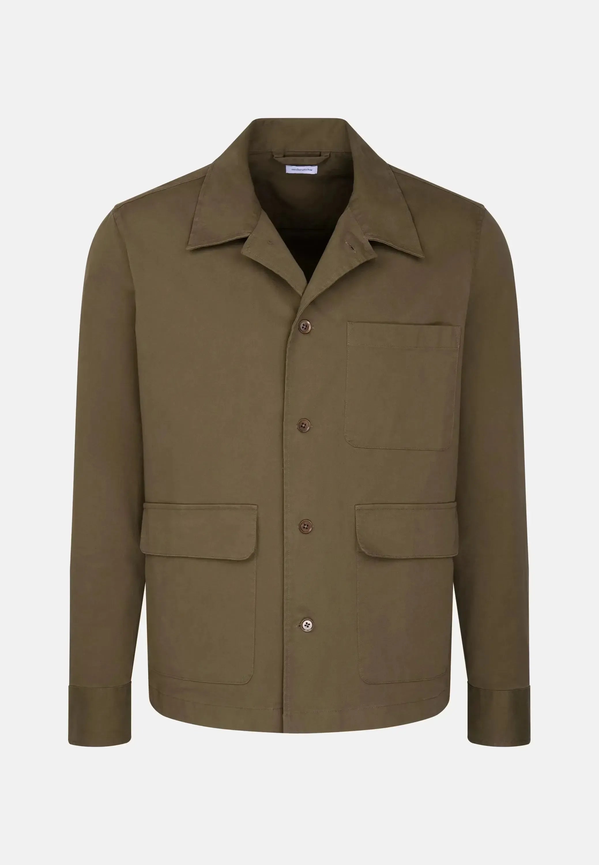 Regular Fit Cotton Twill Casual Lapel Jacket Olive-seidensticker uk