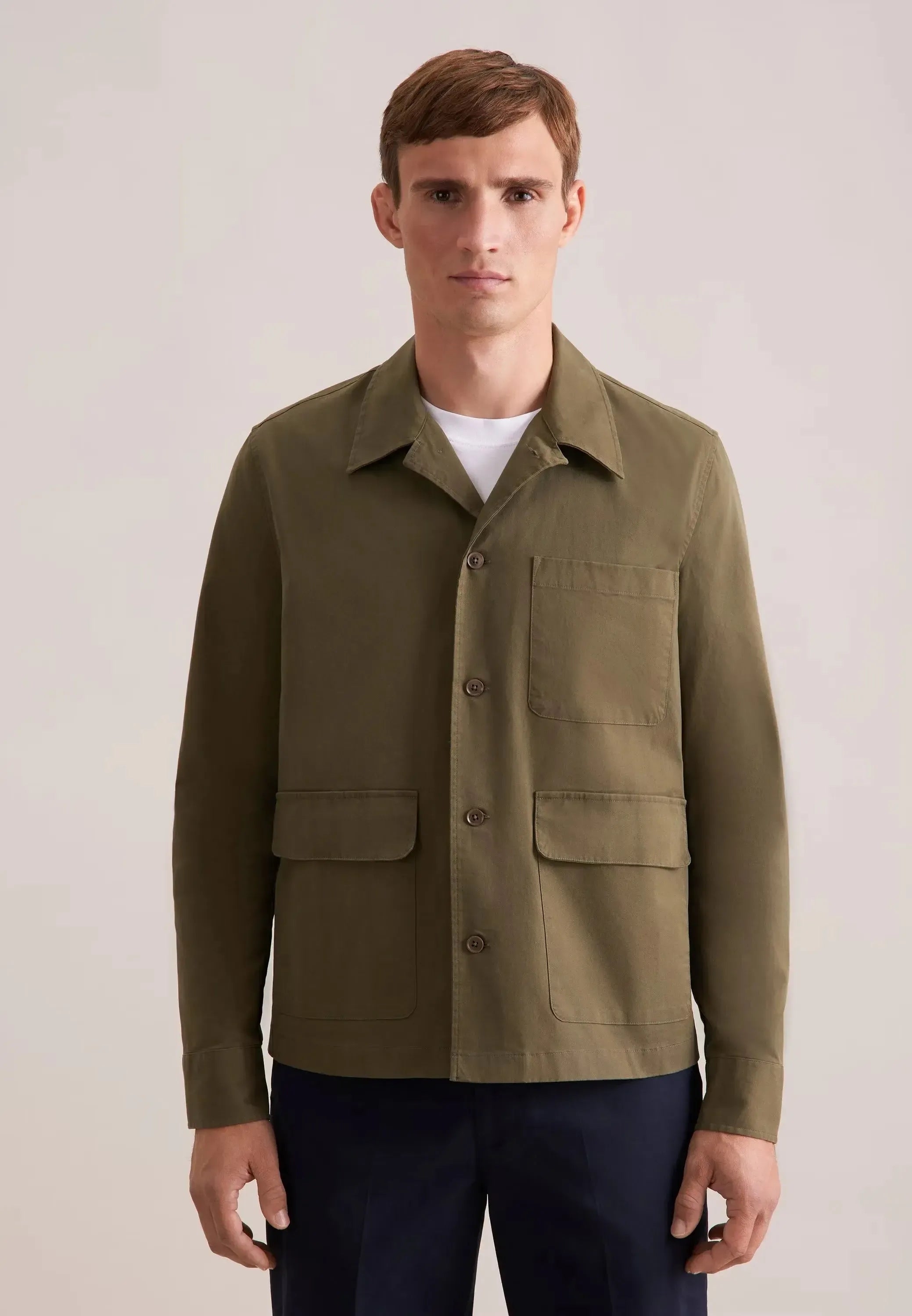 Regular Fit Cotton Twill Casual Lapel Jacket Olive-seidensticker uk