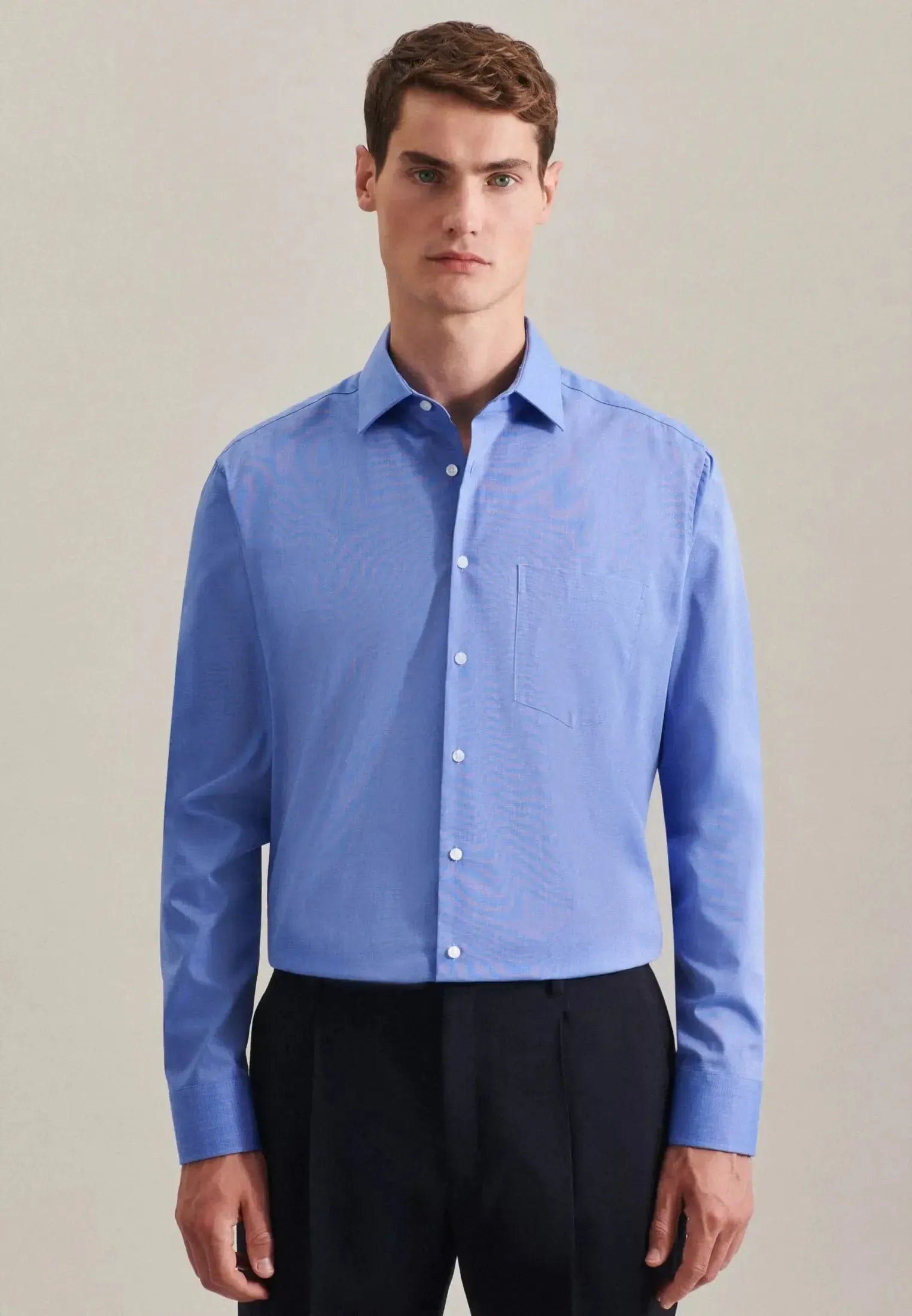 Regular Fit Easy Iron Kent Collar Business Shirt Mid Blue-seidensticker uk