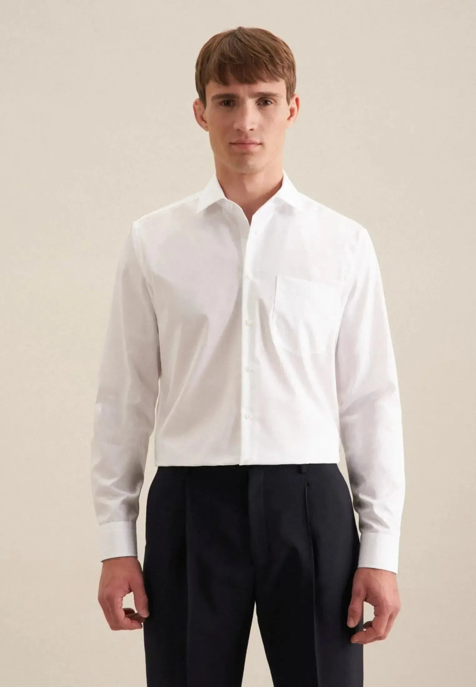 Regular Fit Easy Iron Kent Collar Business Shirt White-seidensticker uk