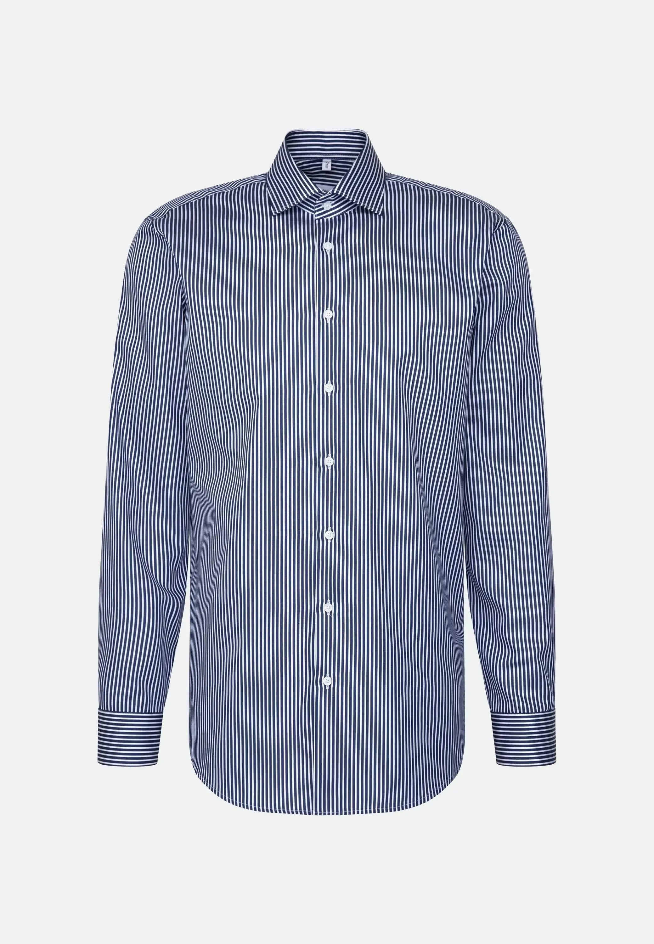 Regular Fit Easy Iron New Kent Striped Business Shirt Dark Blue-seidensticker uk