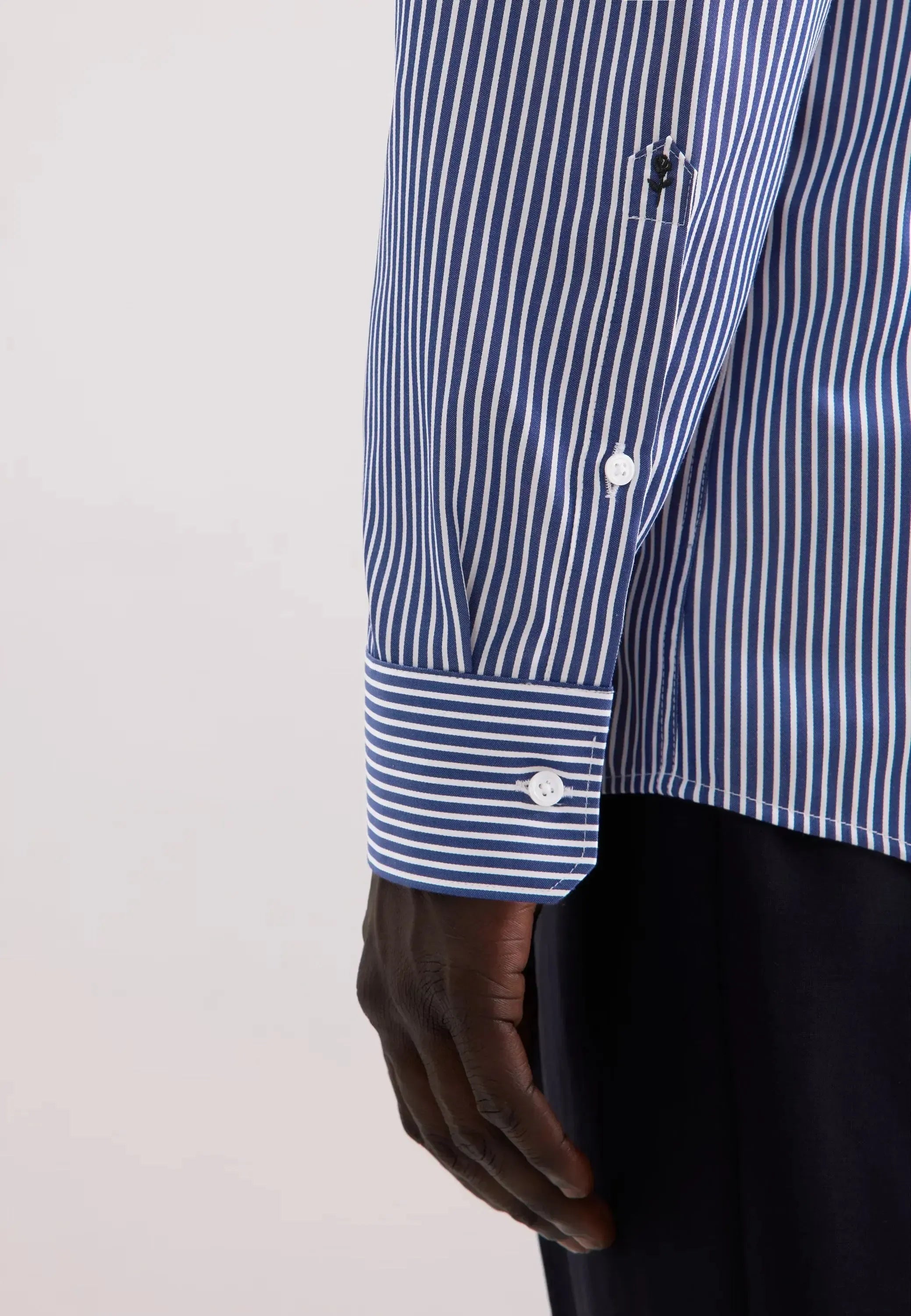Regular Fit Easy Iron New Kent Striped Business Shirt Dark Blue-seidensticker uk