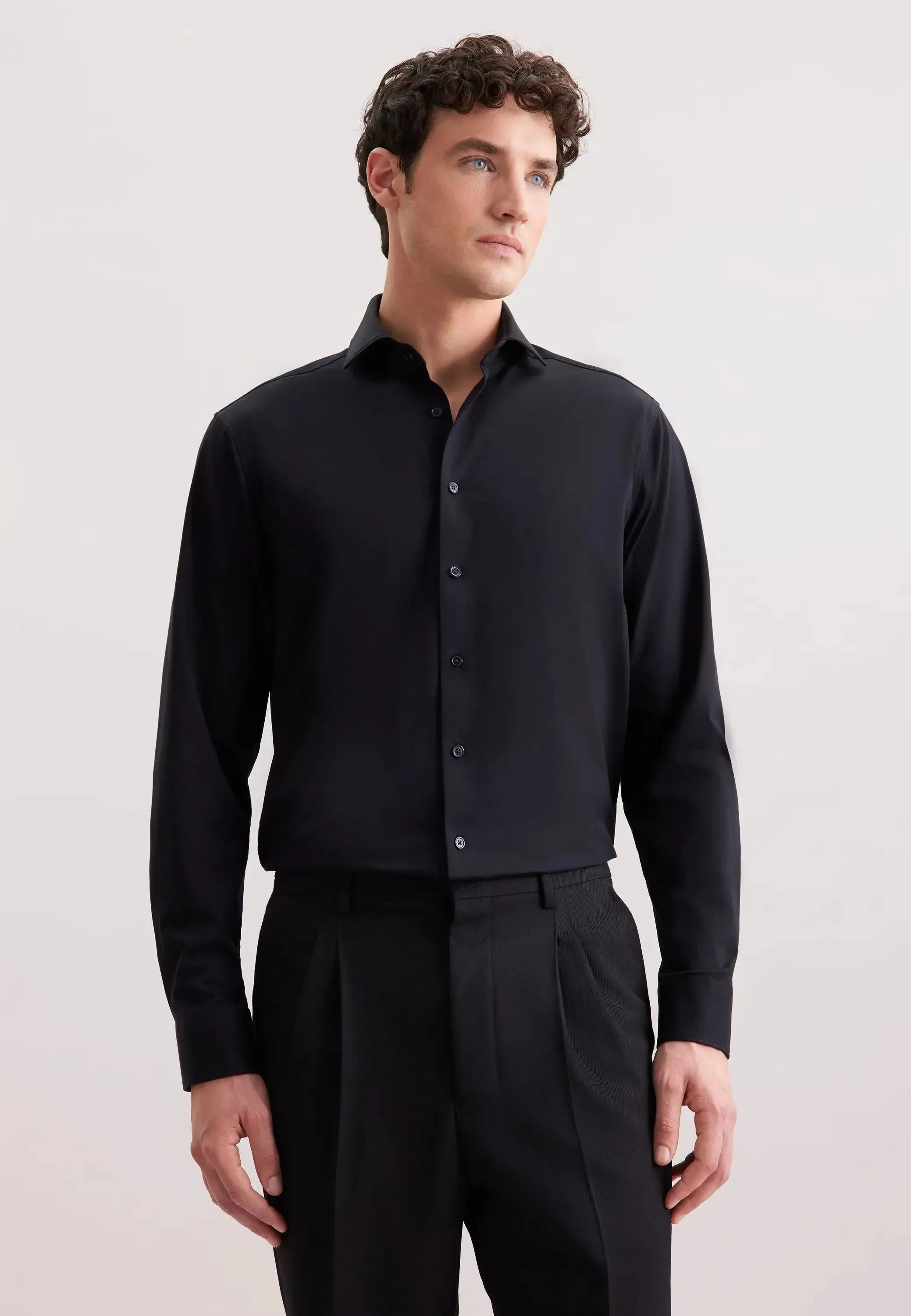 Regular Fit Kent Collar Jersey Shirt Black-seidensticker uk