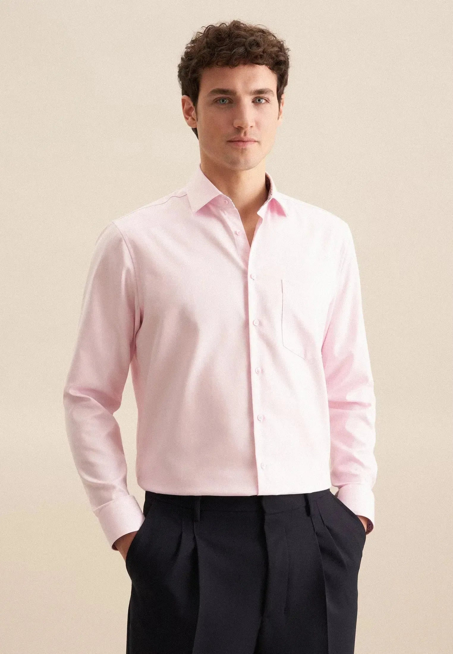 Regular Fit No Iron Business Kent Contrast Patch Business Shirt Pink-seidensticker uk