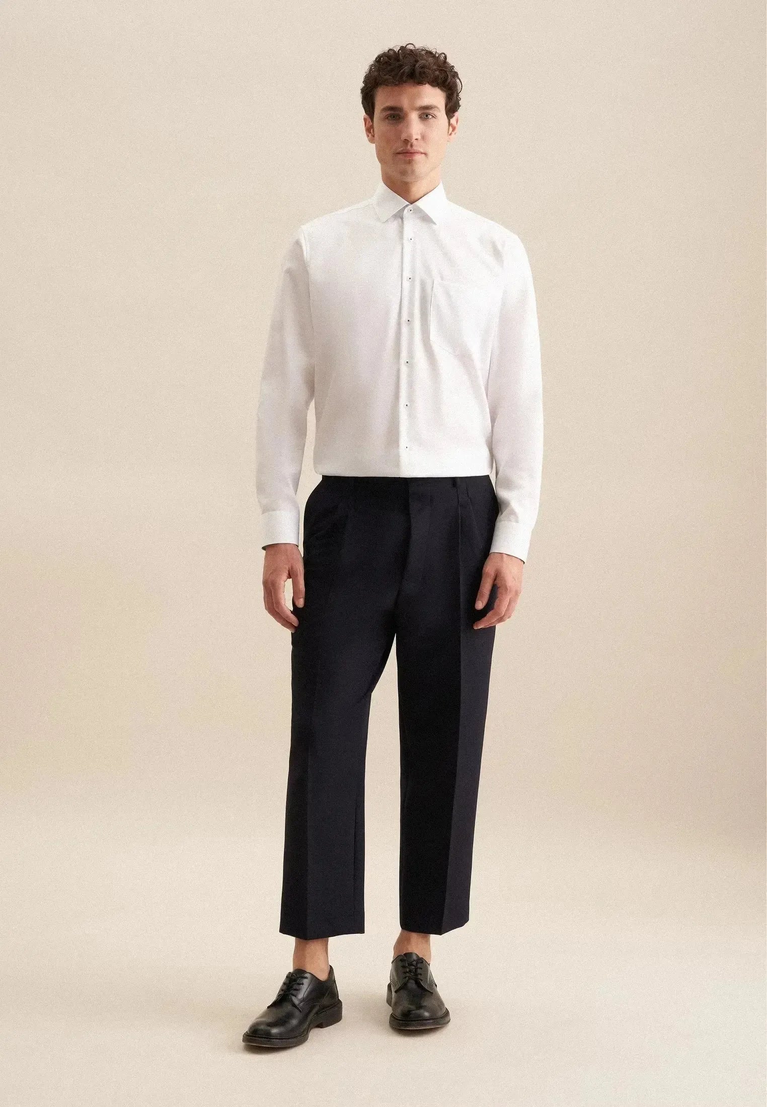 Regular Fit No Iron Business Kent Contrast Patch Business Shirt White-seidensticker uk