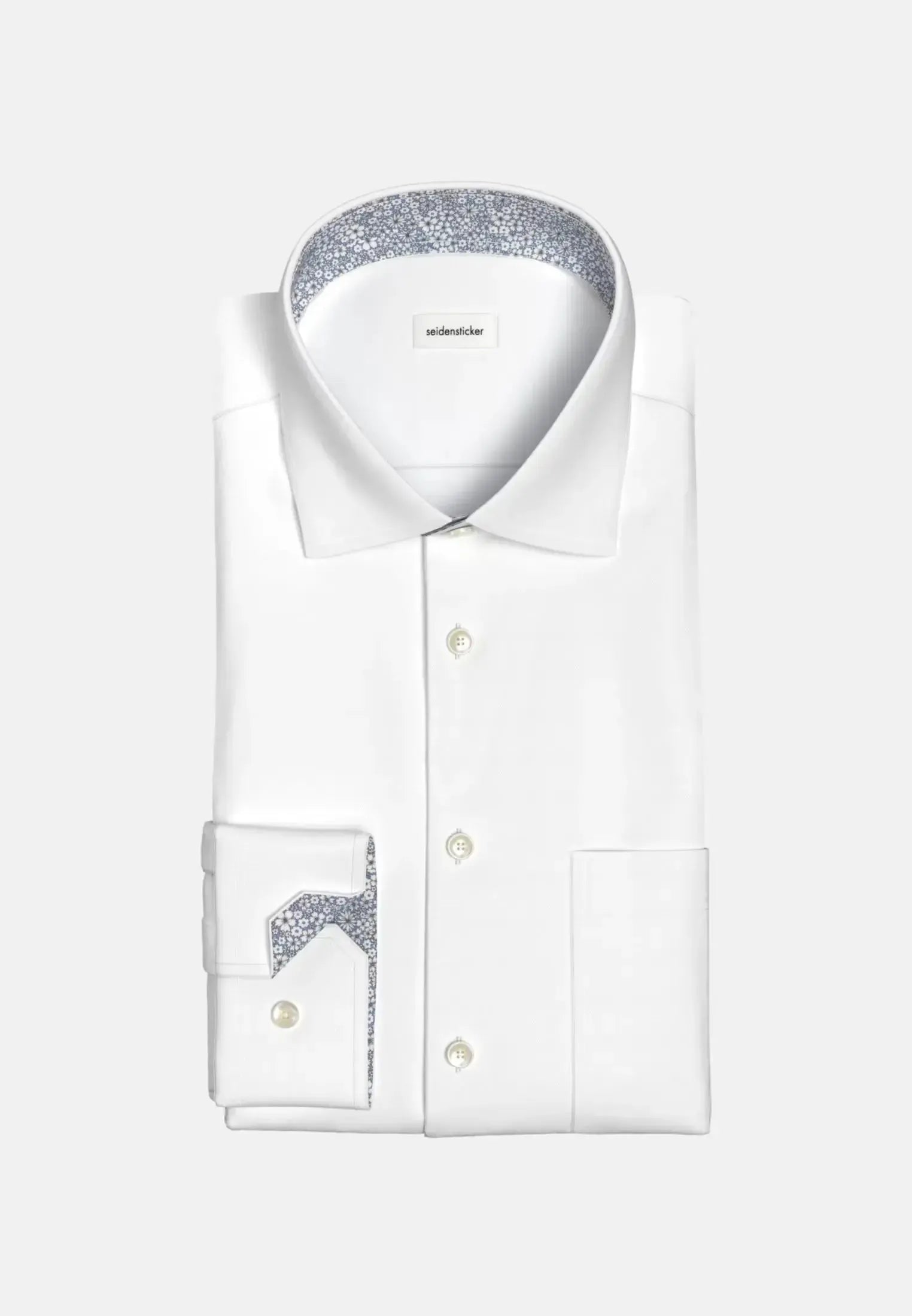 Regular Fit No Iron Business Kent Contrast Patch Business Shirt White-seidensticker uk