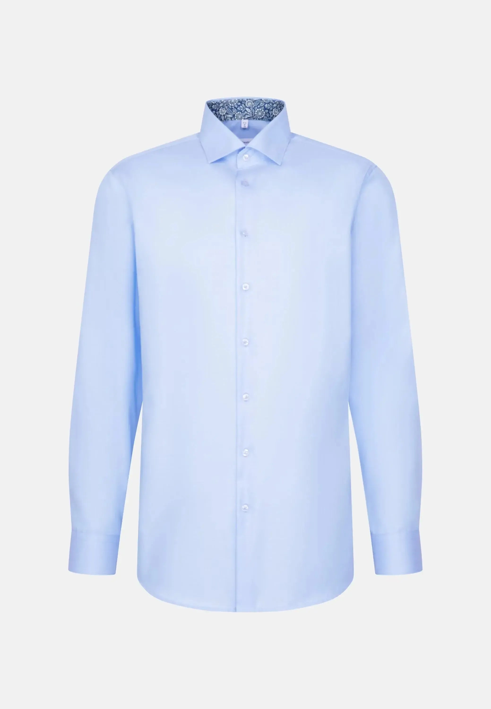 Regular Fit No Iron Contrast Patched Kent Collar Business Shirt Light Blue-seidensticker uk