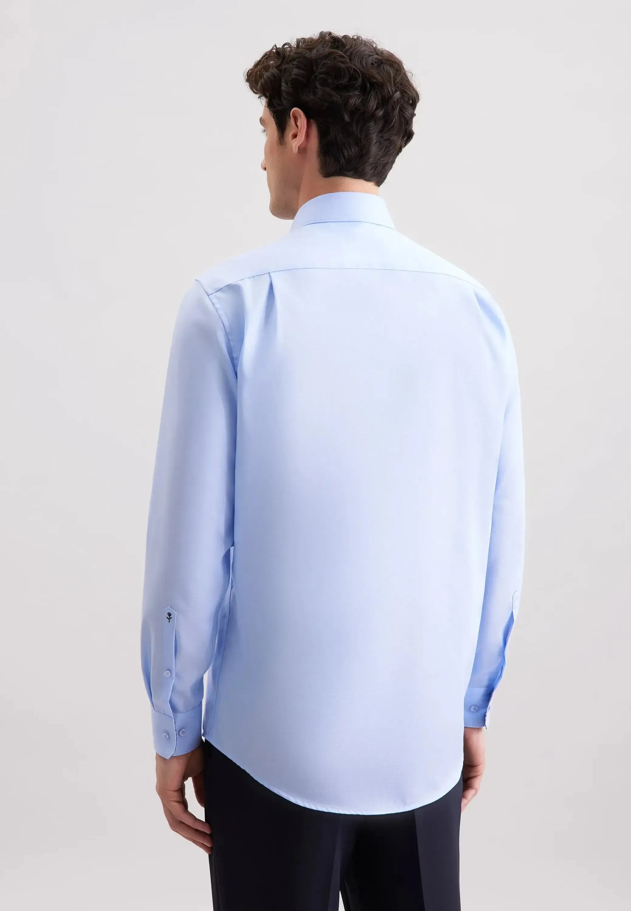 Regular Fit No Iron Contrast Patched Kent Collar Business Shirt Light Blue-seidensticker uk