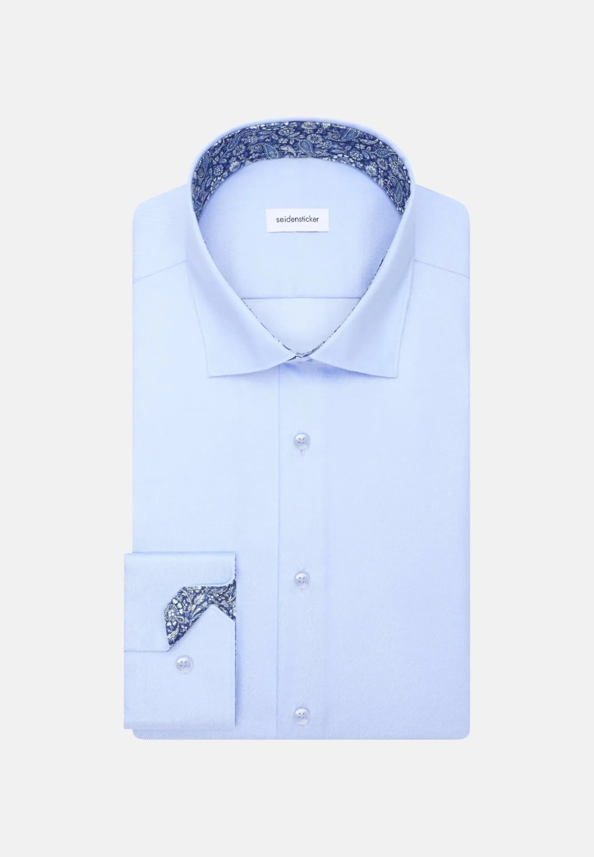 Regular Fit No Iron Contrast Patched Kent Collar Business Shirt Light Blue-seidensticker uk