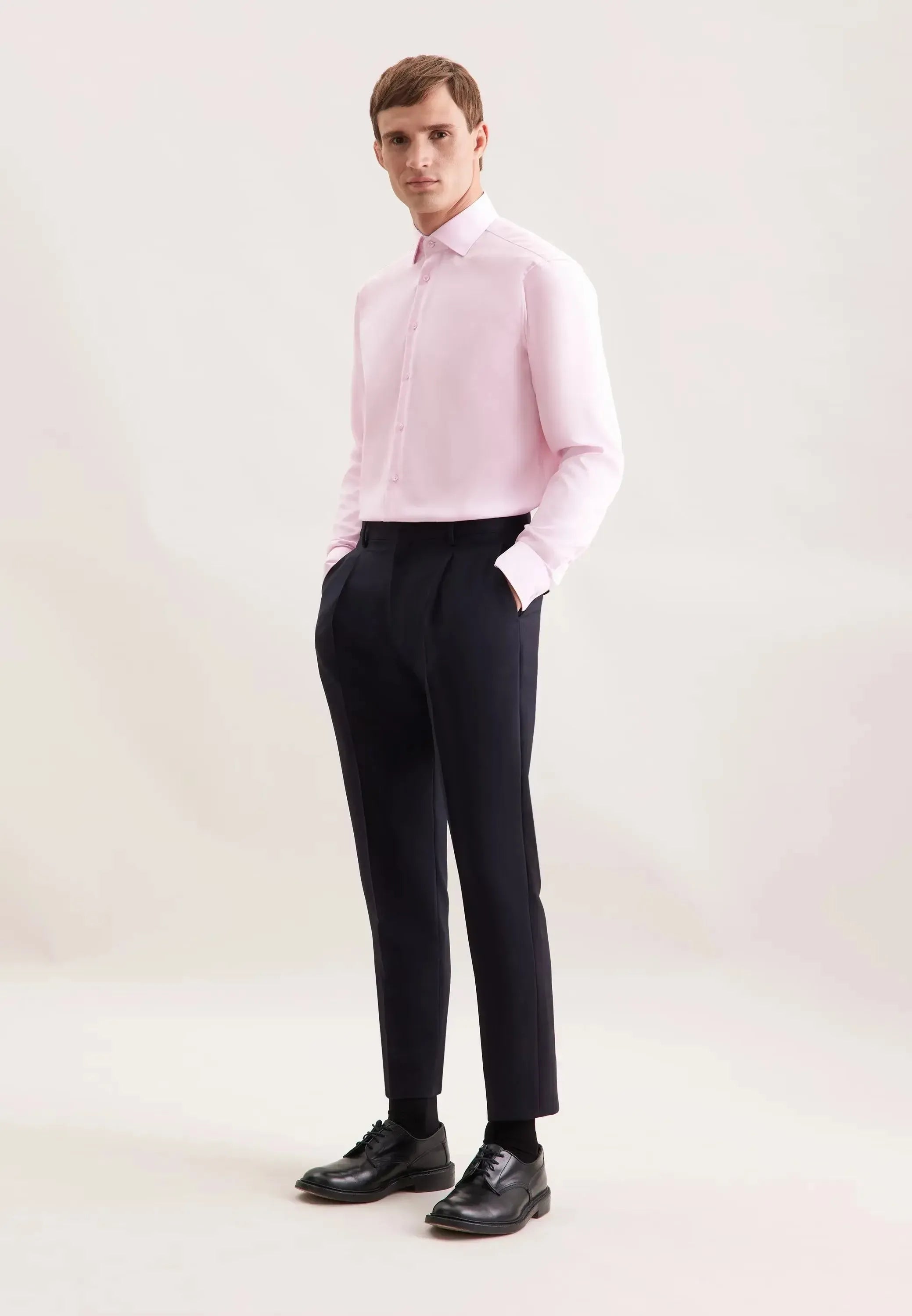 Regular Fit No Iron Contrast Patched Kent Collar Business Shirt Pink-seidensticker uk