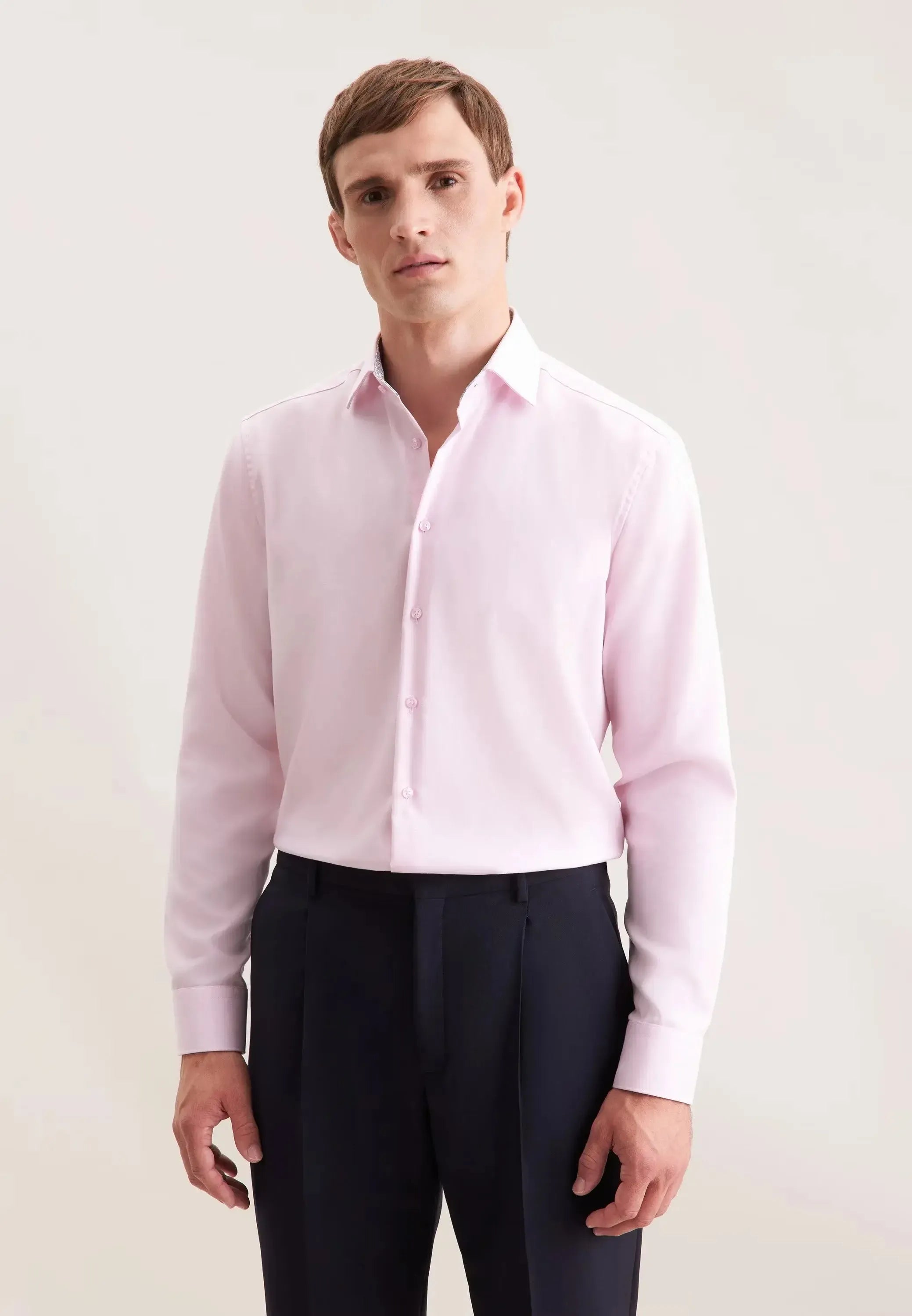 Regular Fit No Iron Contrast Patched Kent Collar Business Shirt Pink-seidensticker uk