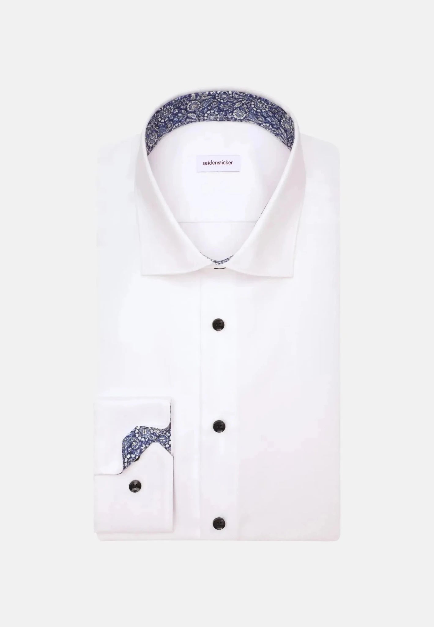 Seidensticker Regular Fit No Iron Contrast Patched Kent Collar Business Shirt White - 01.845531-01-38 - seidensticker.co.uk