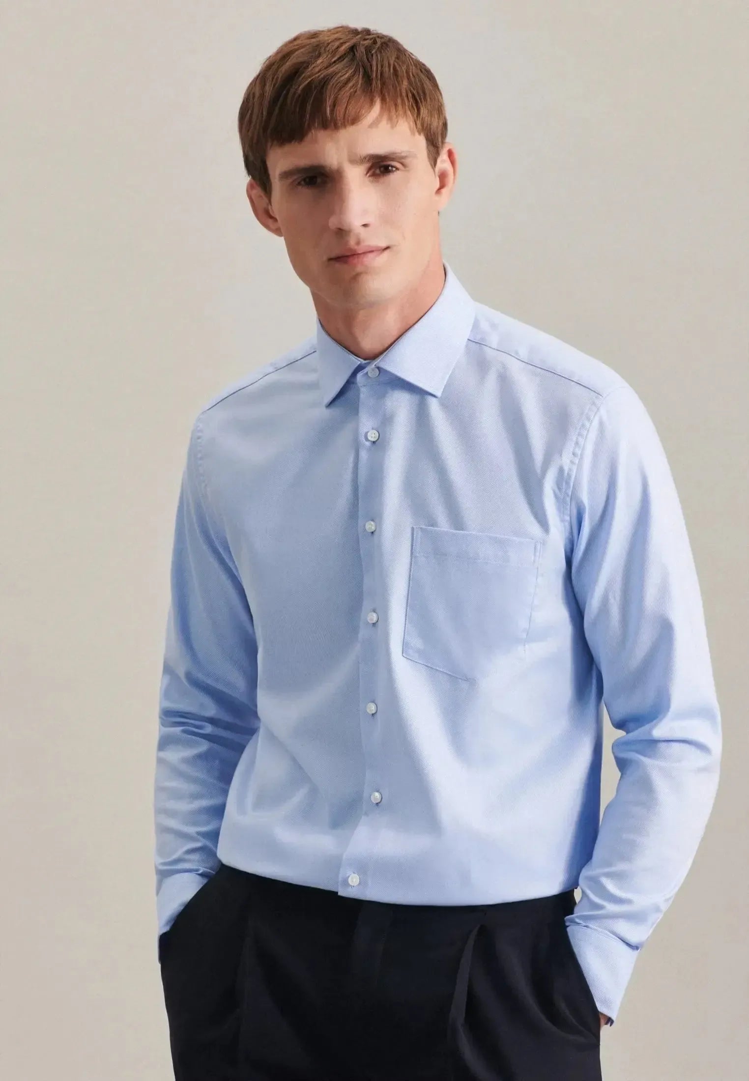 Regular Fit No Iron Kent Collar Business Shirt Light Blue-seidensticker uk