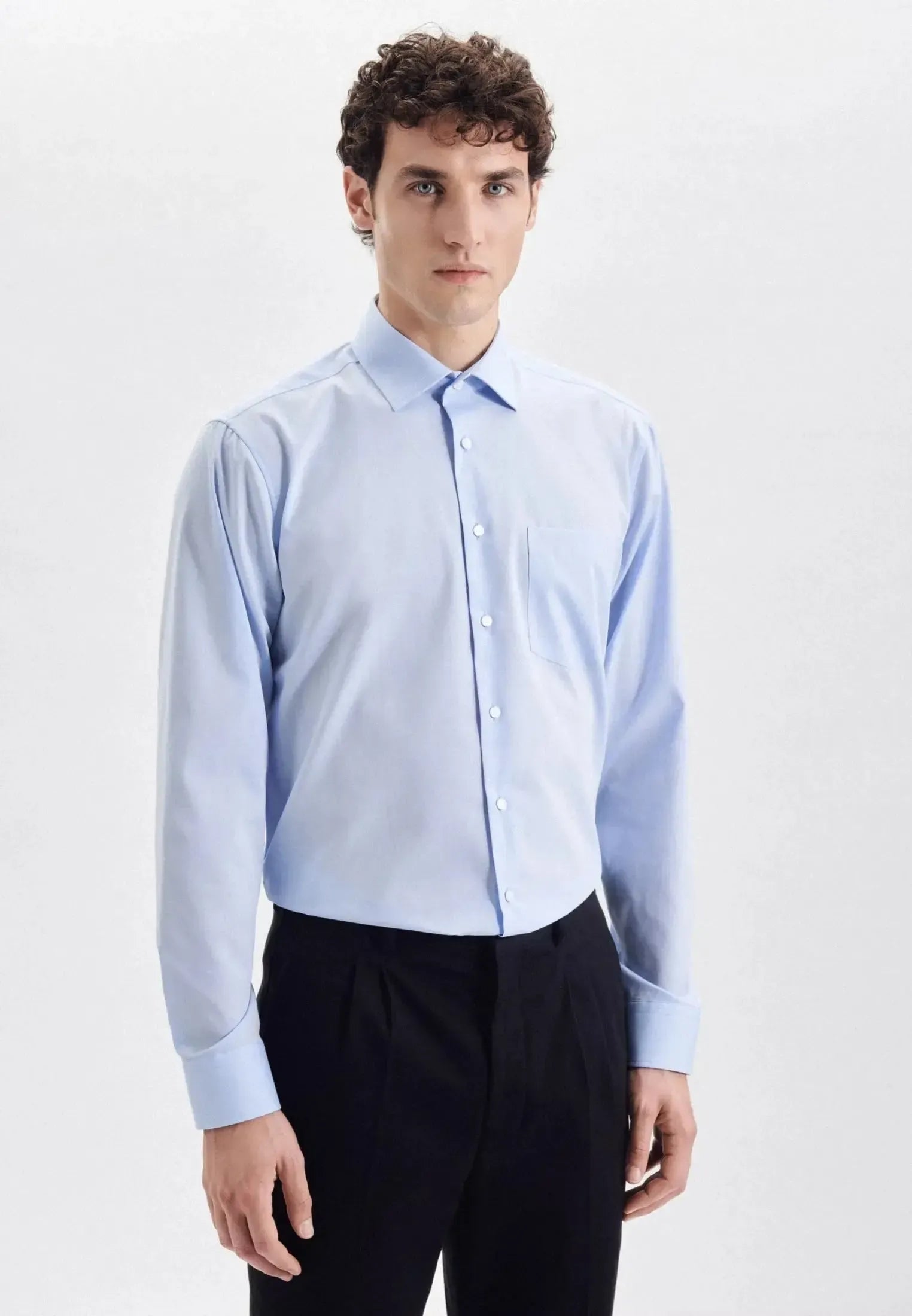 Regular Fit No Iron Kent Collar Business Shirt Light Blue-seidensticker uk