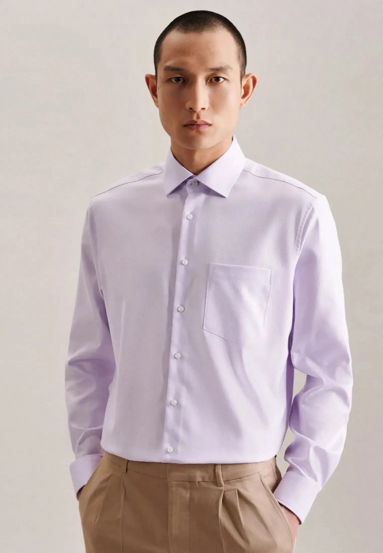 Regular Fit No Iron Kent Collar Business Shirt Light Purple-seidensticker uk