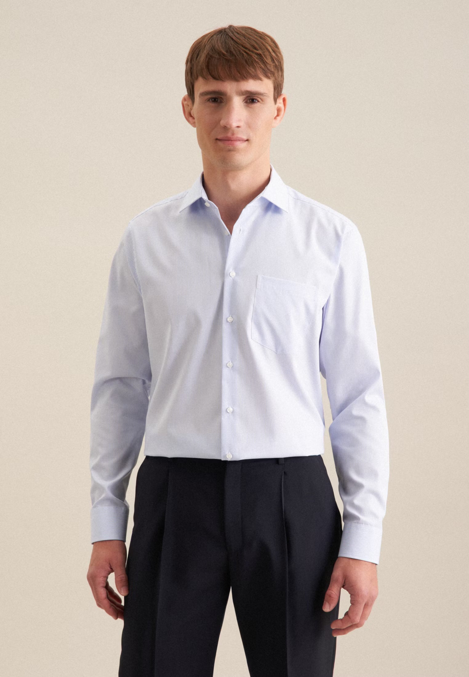 Regular Fit No Iron Kent Collar Striped Business Shirt Light Blue-seidensticker uk