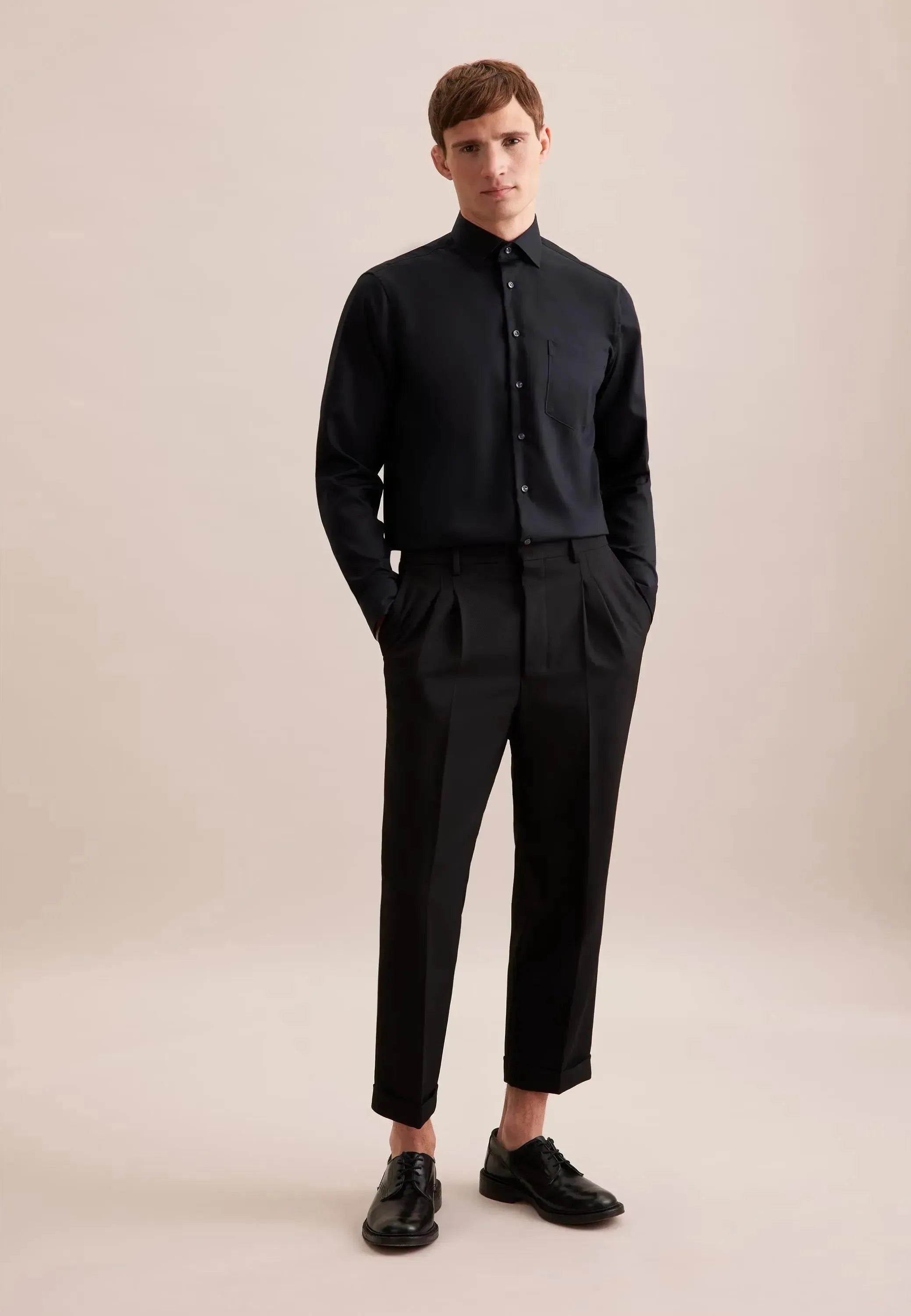 Regular Fit No Iron New Kent Business Shirt Black-seidensticker uk