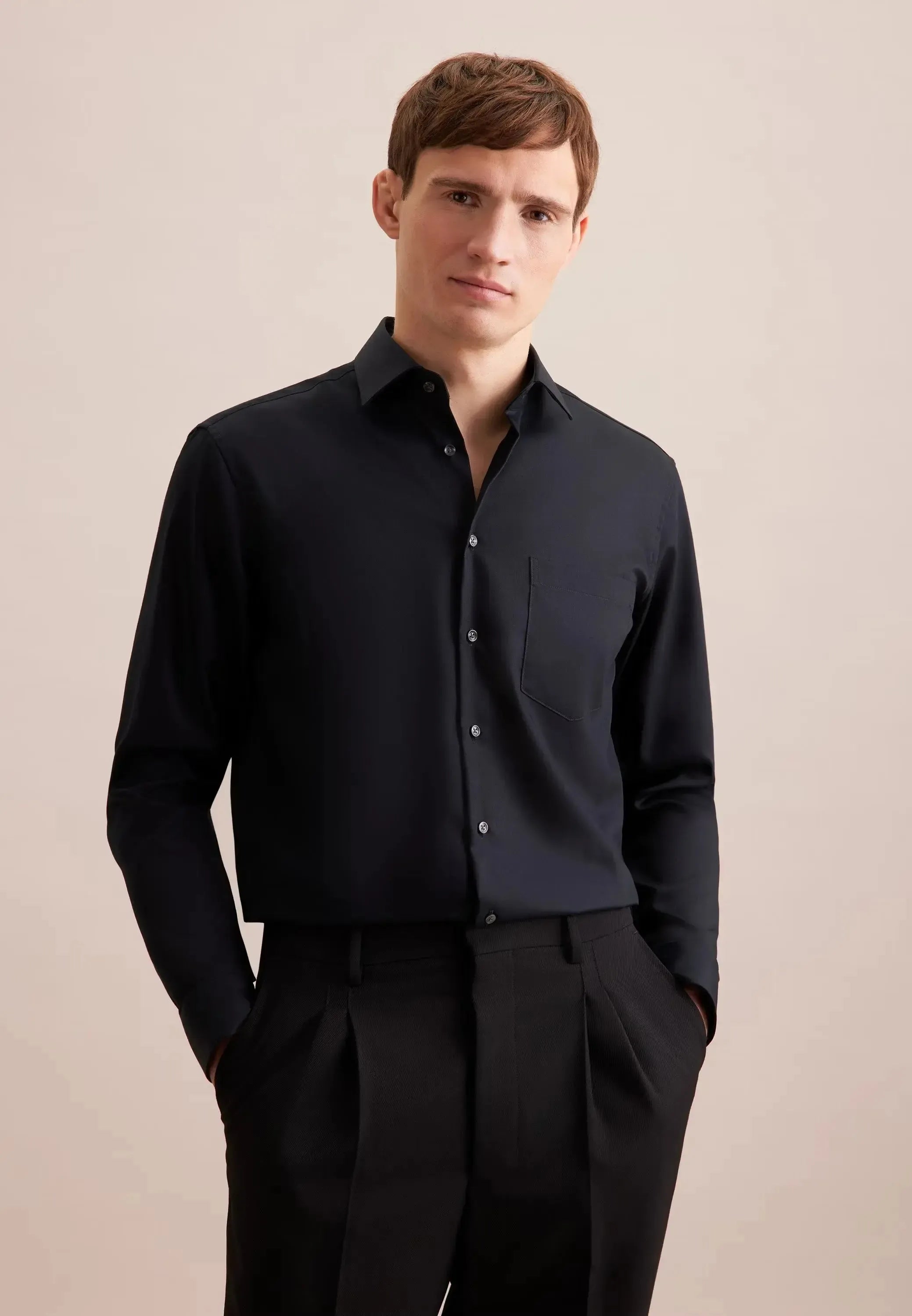 Regular Fit No Iron New Kent Business Shirt Black-seidensticker uk