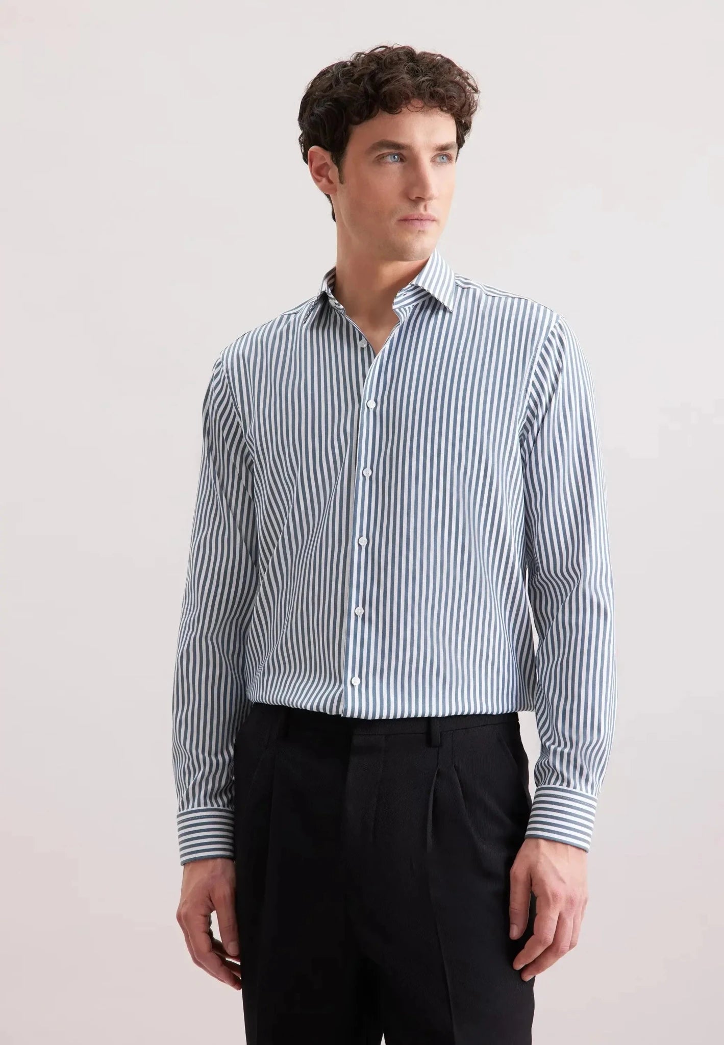 Seidensticker UK - Regular Fit No Iron New Kent Striped Business Shirt Dark Teal - 01.143550-78-38