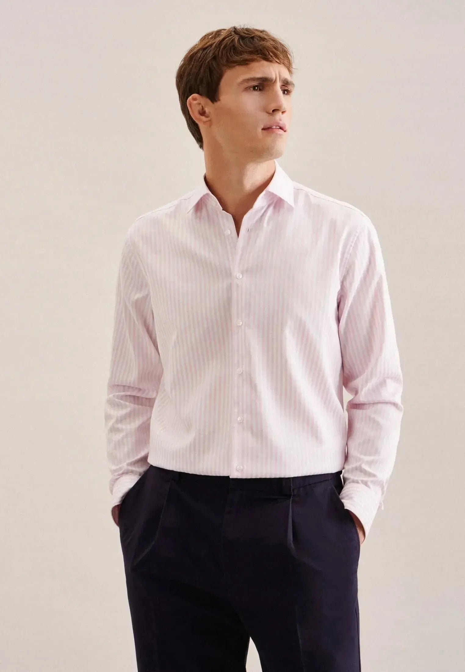 Regular Fit No Iron New Kent Striped Business Shirt Pink-seidensticker uk