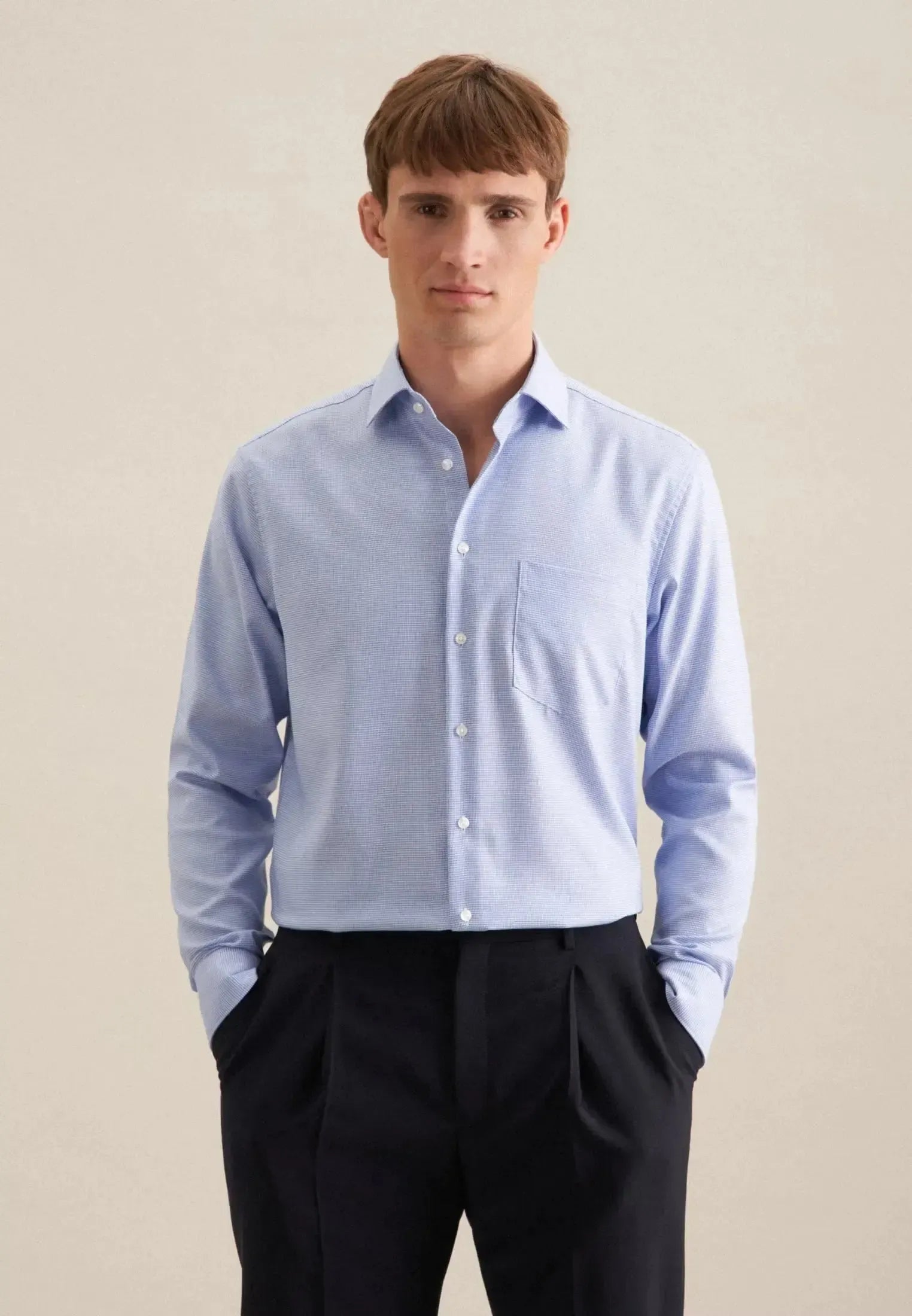Regular Fit No Iron New Kent Structured Business Shirt Light Blue-seidensticker uk