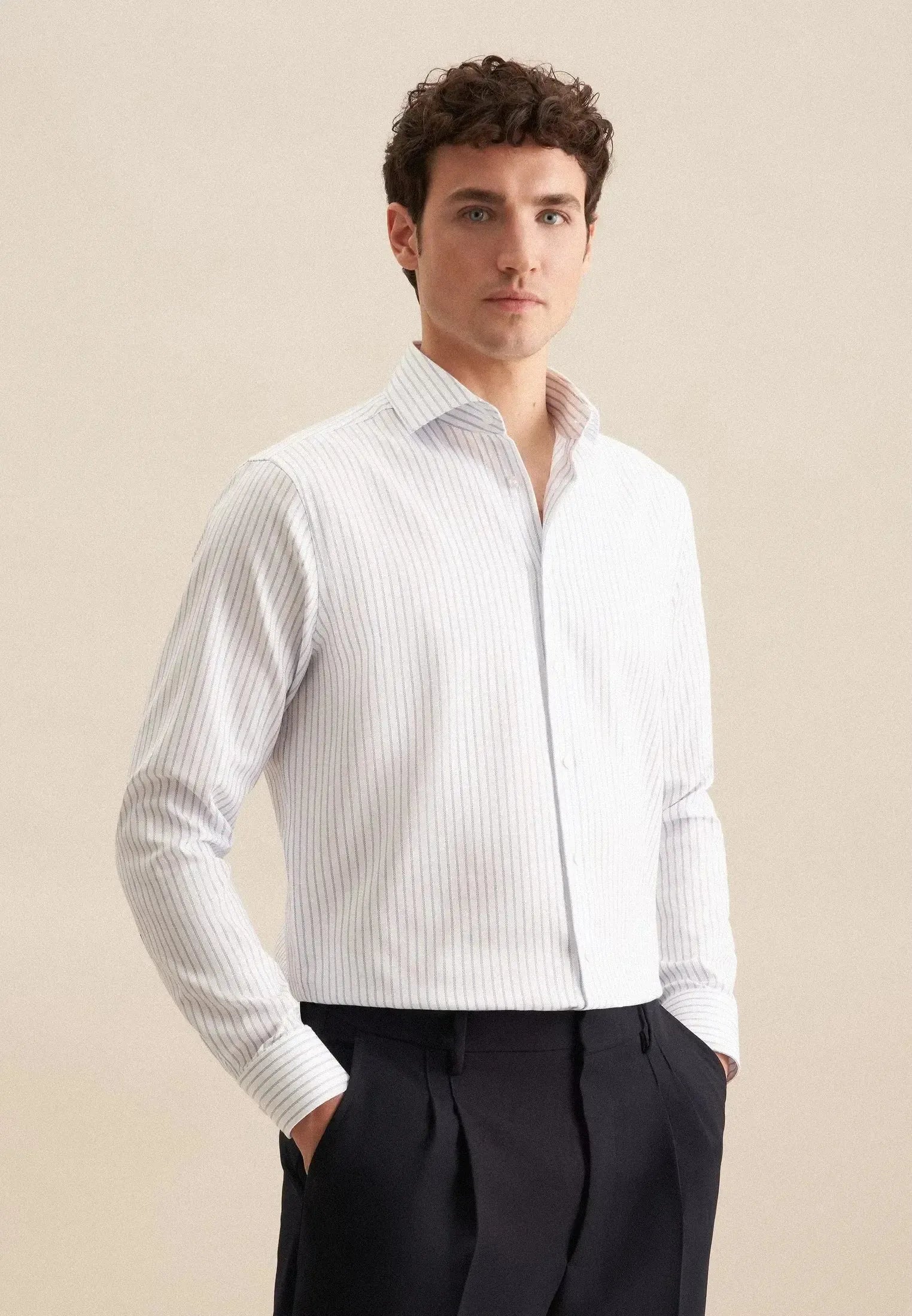 Regular Fit No Iron Spread Kent Striped Business Shirt Light Blue-seidensticker uk