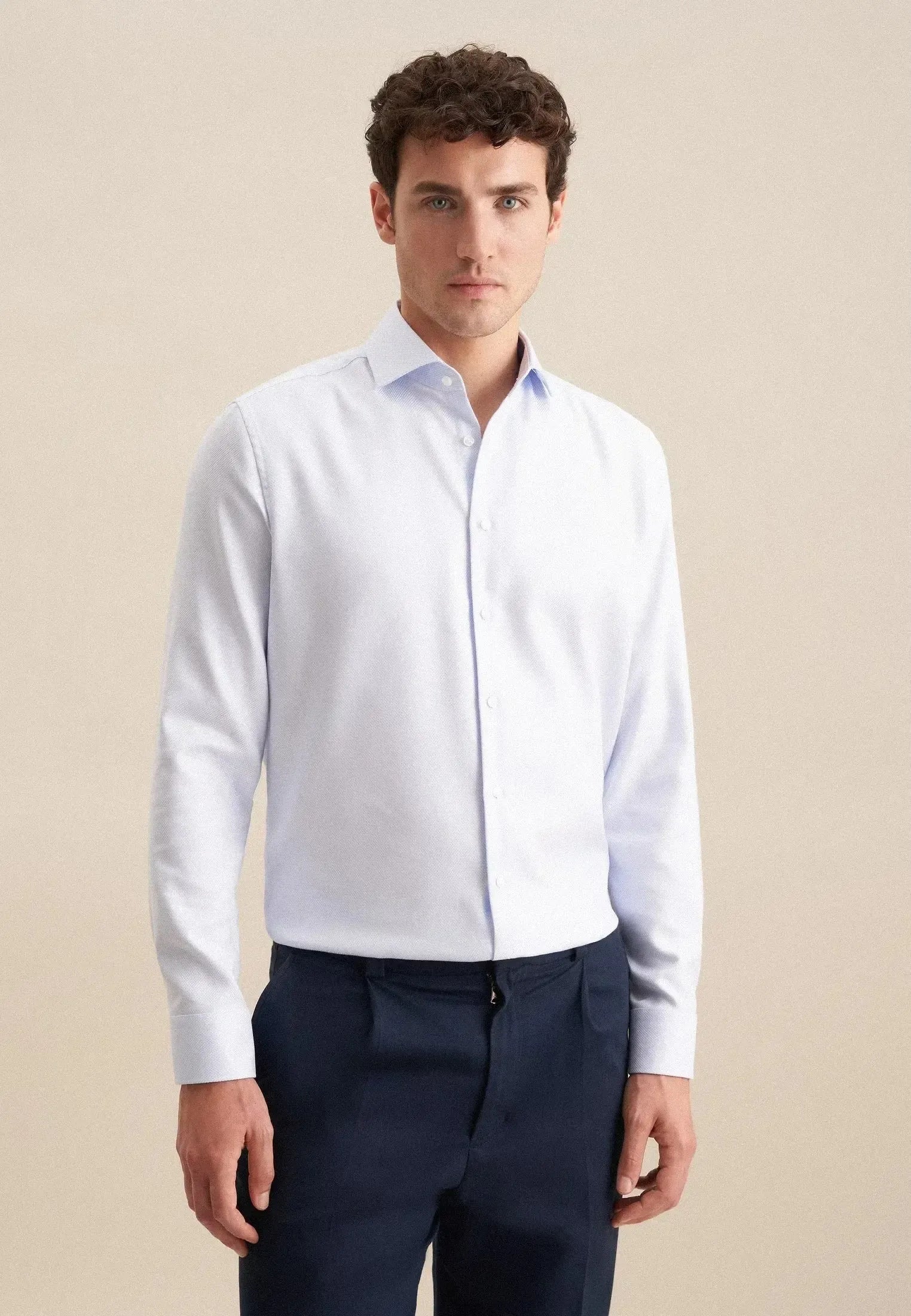 Regular Fit No Iron Spread Kent Structured Business Shirt Light Blue-seidensticker uk