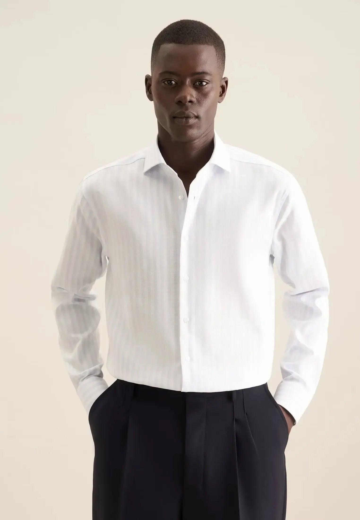 Regular Fit No Iron Spread Kent Structured Stripe Business Shirt Light Blue-seidensticker uk
