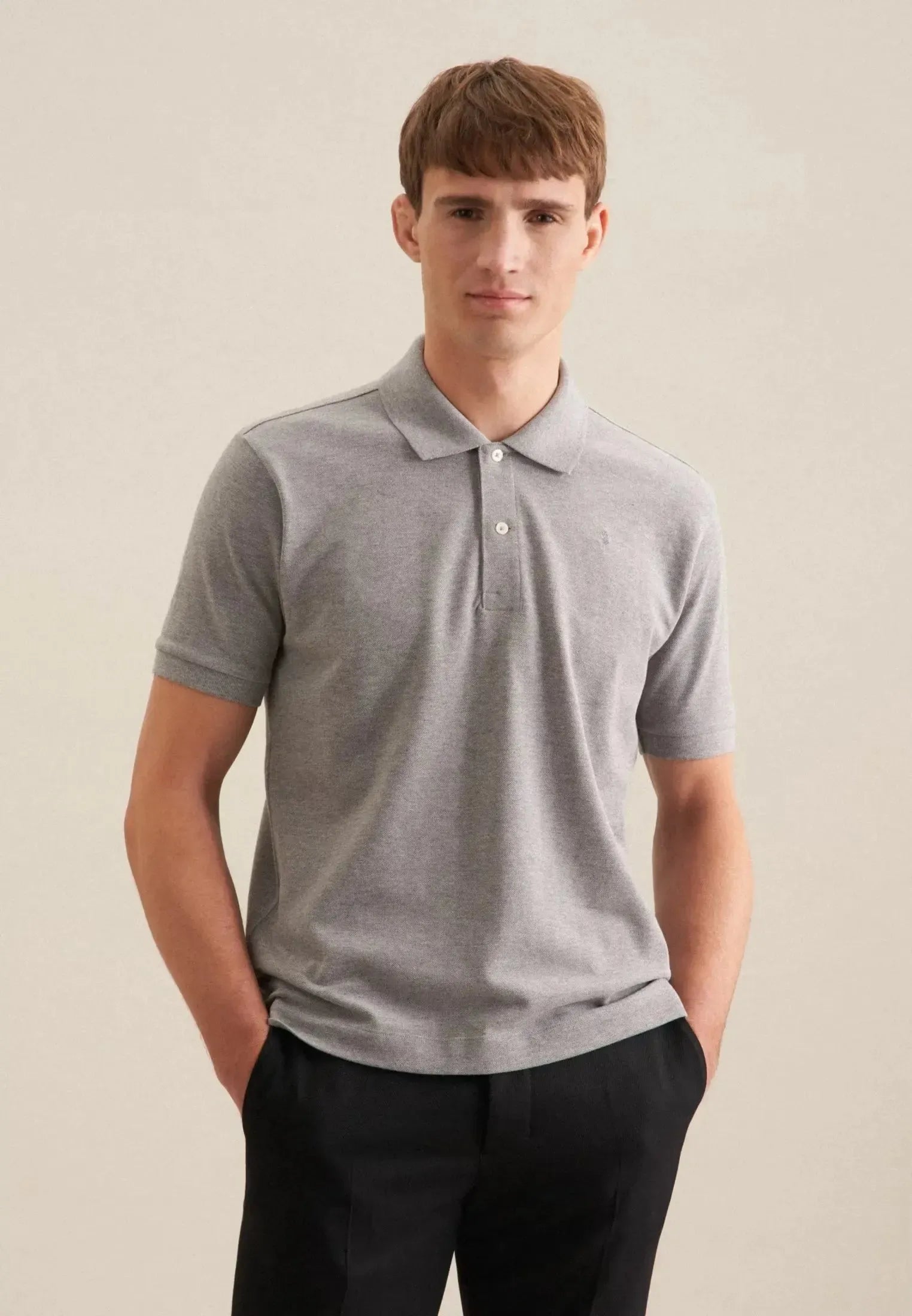 Regular Fit Pique Polo Shirt Light Grey-seidensticker uk