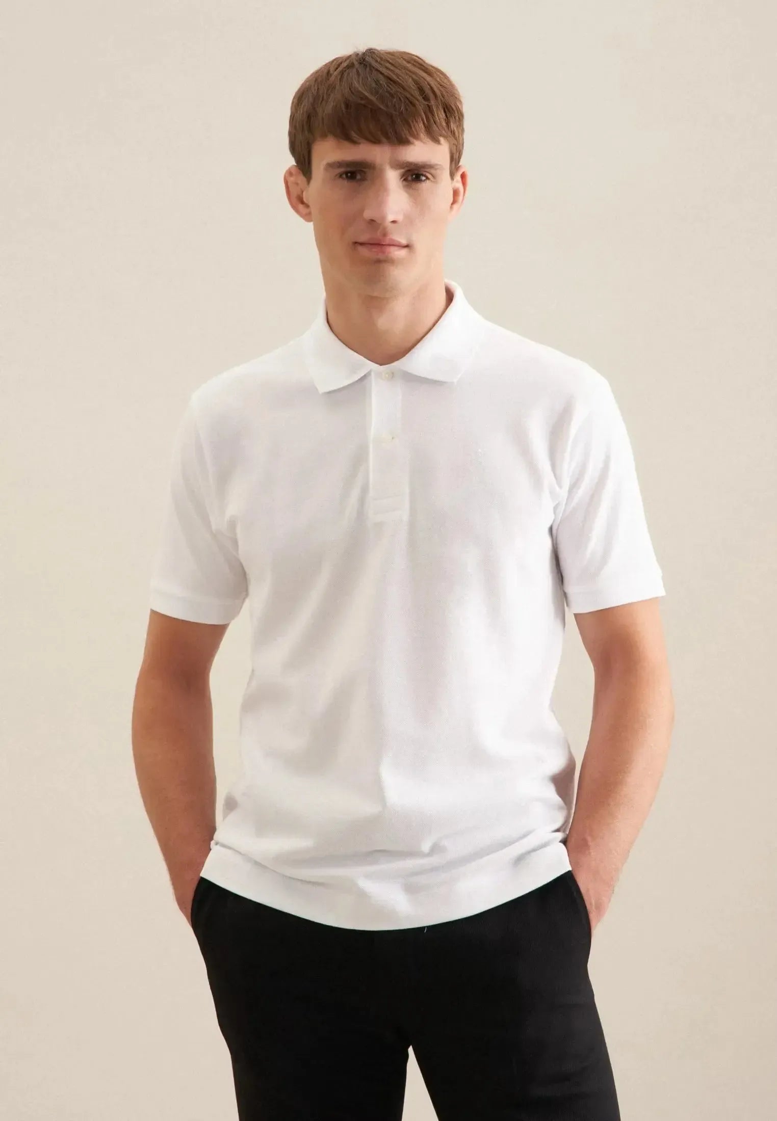 Regular Fit Pique Polo Shirt White-seidensticker uk