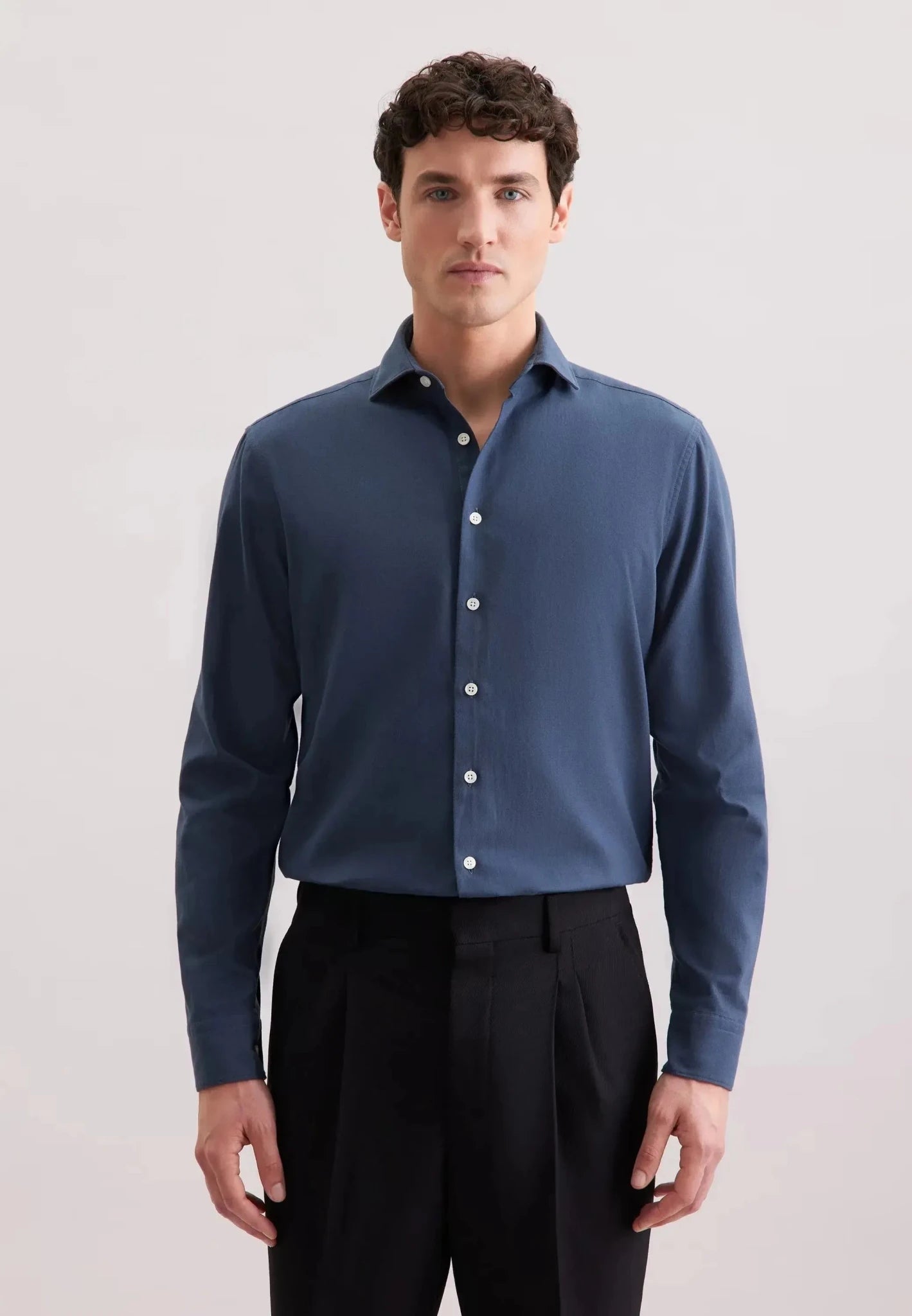 Seidensticker UK - Regular Fit Spread Kent Pepita Flannel Shirt Dark Blue - 01.845572-18-38