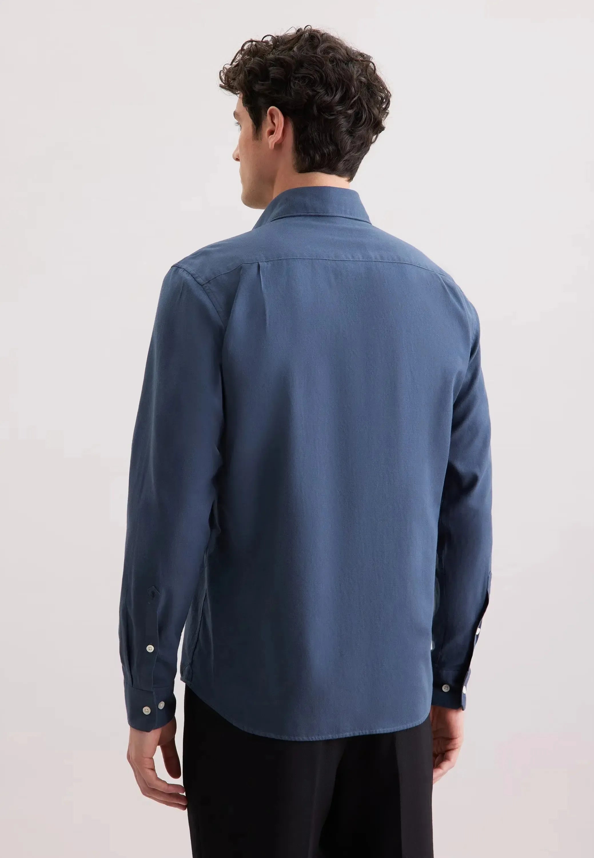 Regular Fit Spread Kent Pepita Flannel Shirt Dark Blue-seidensticker uk