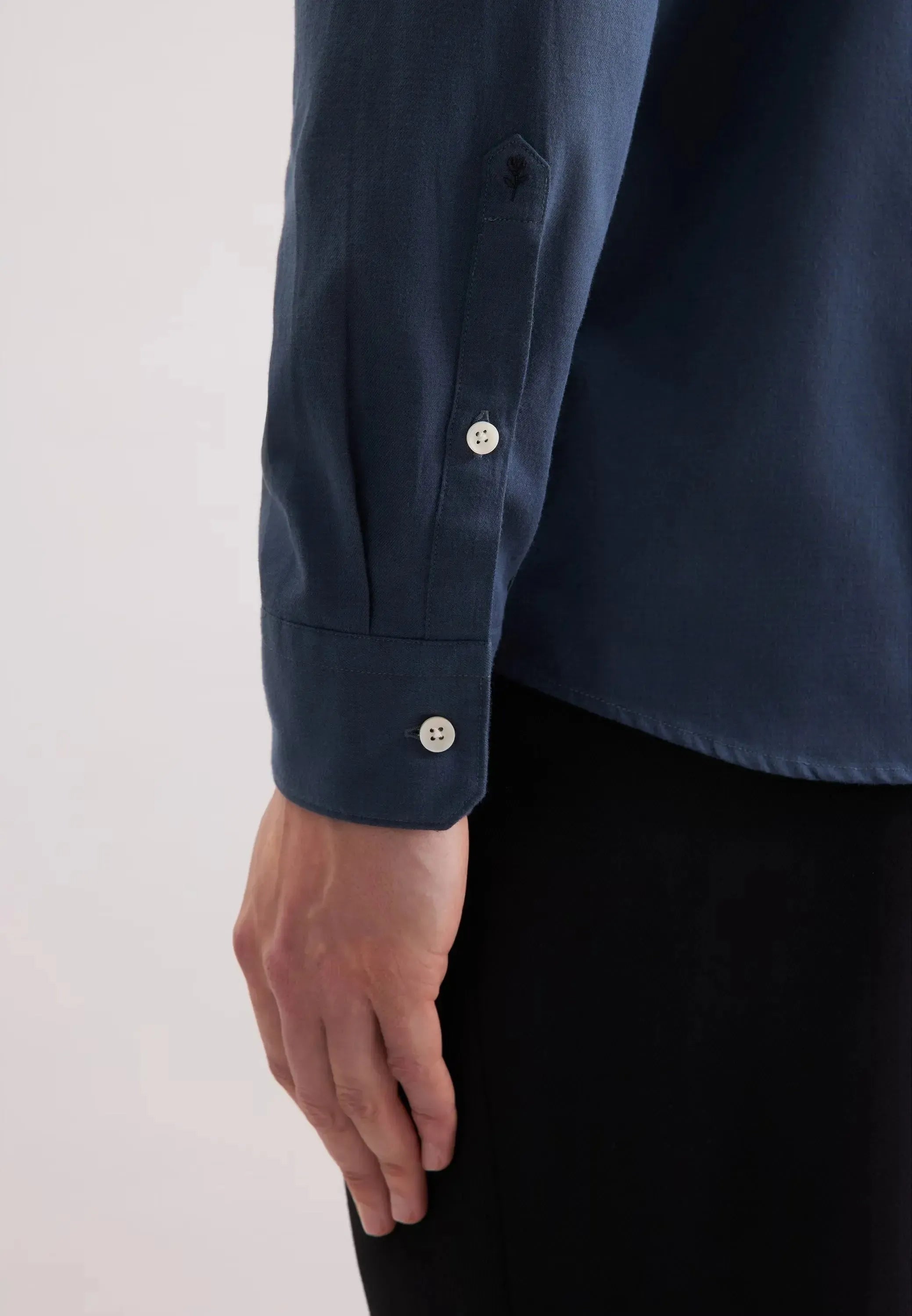 Regular Fit Spread Kent Pepita Flannel Shirt Dark Blue-seidensticker uk