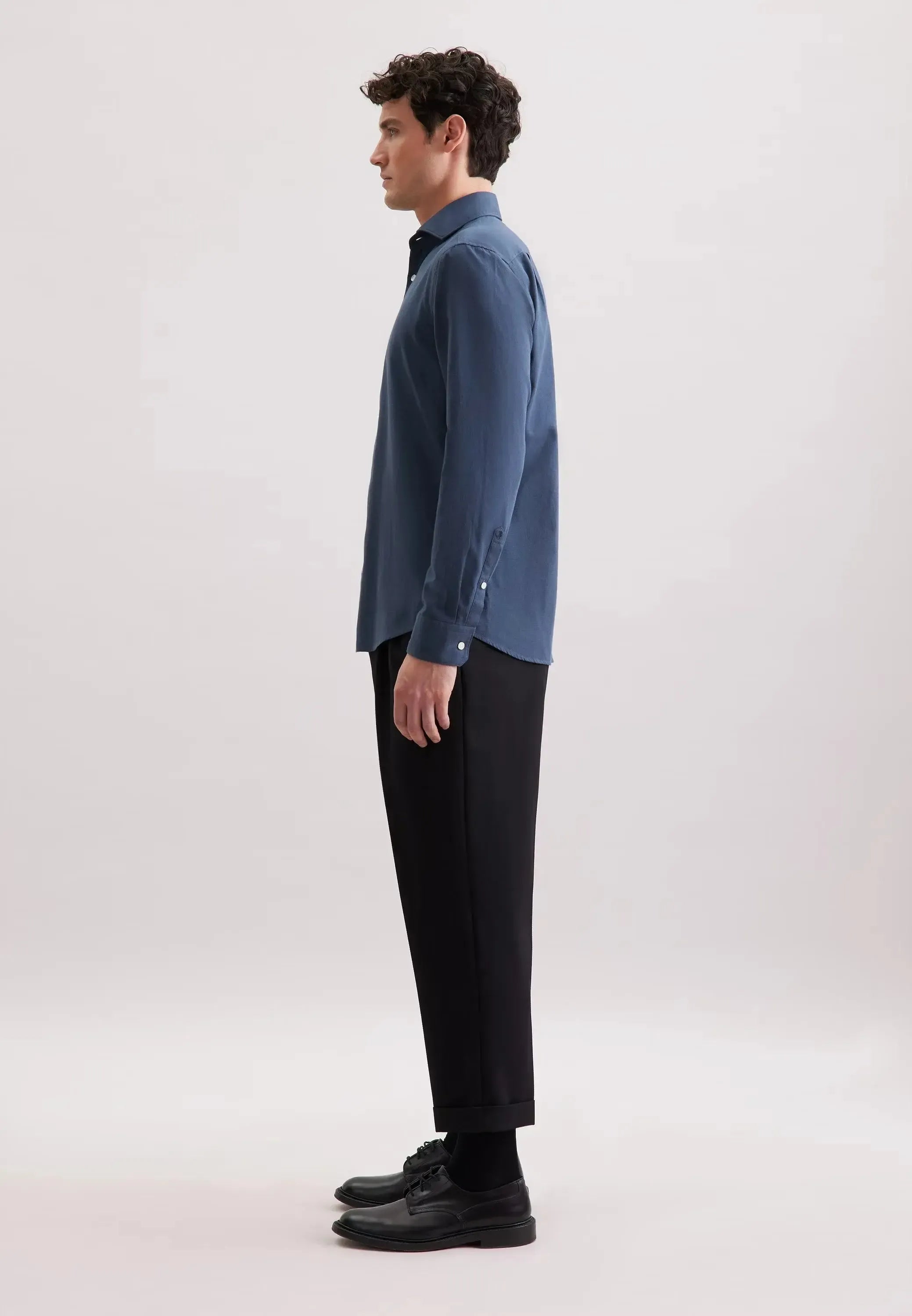 Regular Fit Spread Kent Pepita Flannel Shirt Dark Blue-seidensticker uk