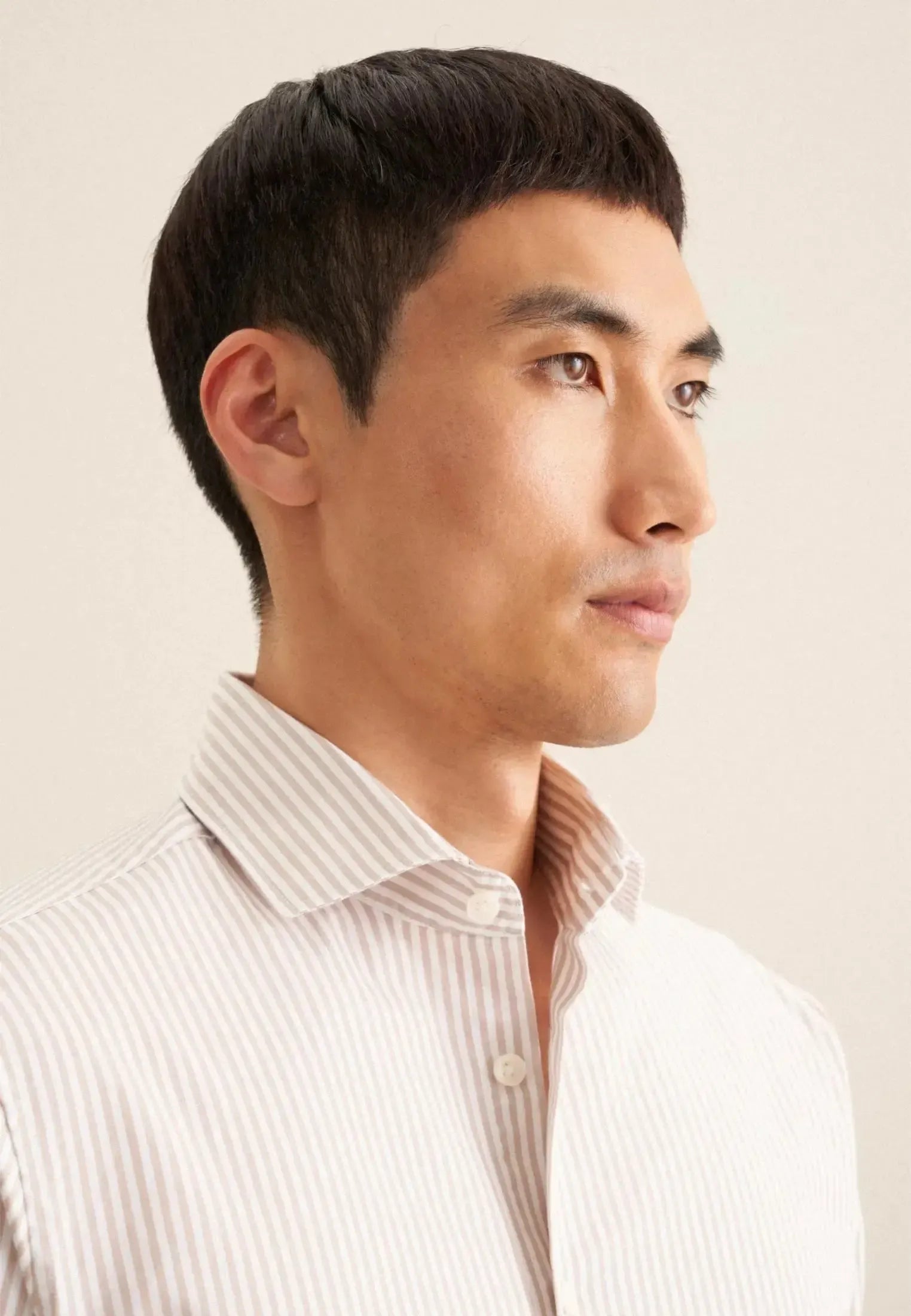 Regular Fit Spread Kent Striped Casual Shirt Beige-seidensticker uk