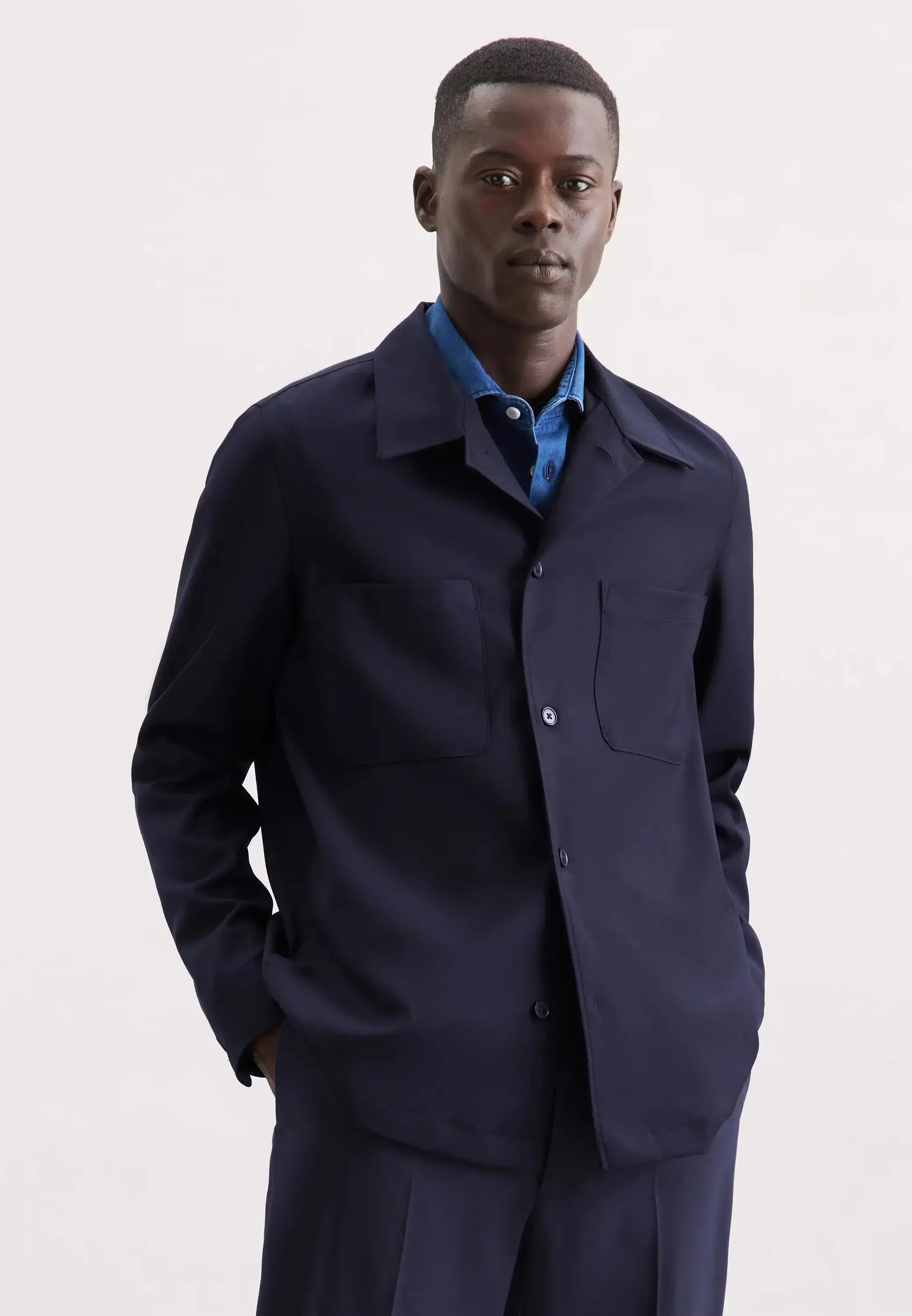 Regular Fit Wool Mix Casual Lapel Overshirt Dark Blue-seidensticker uk