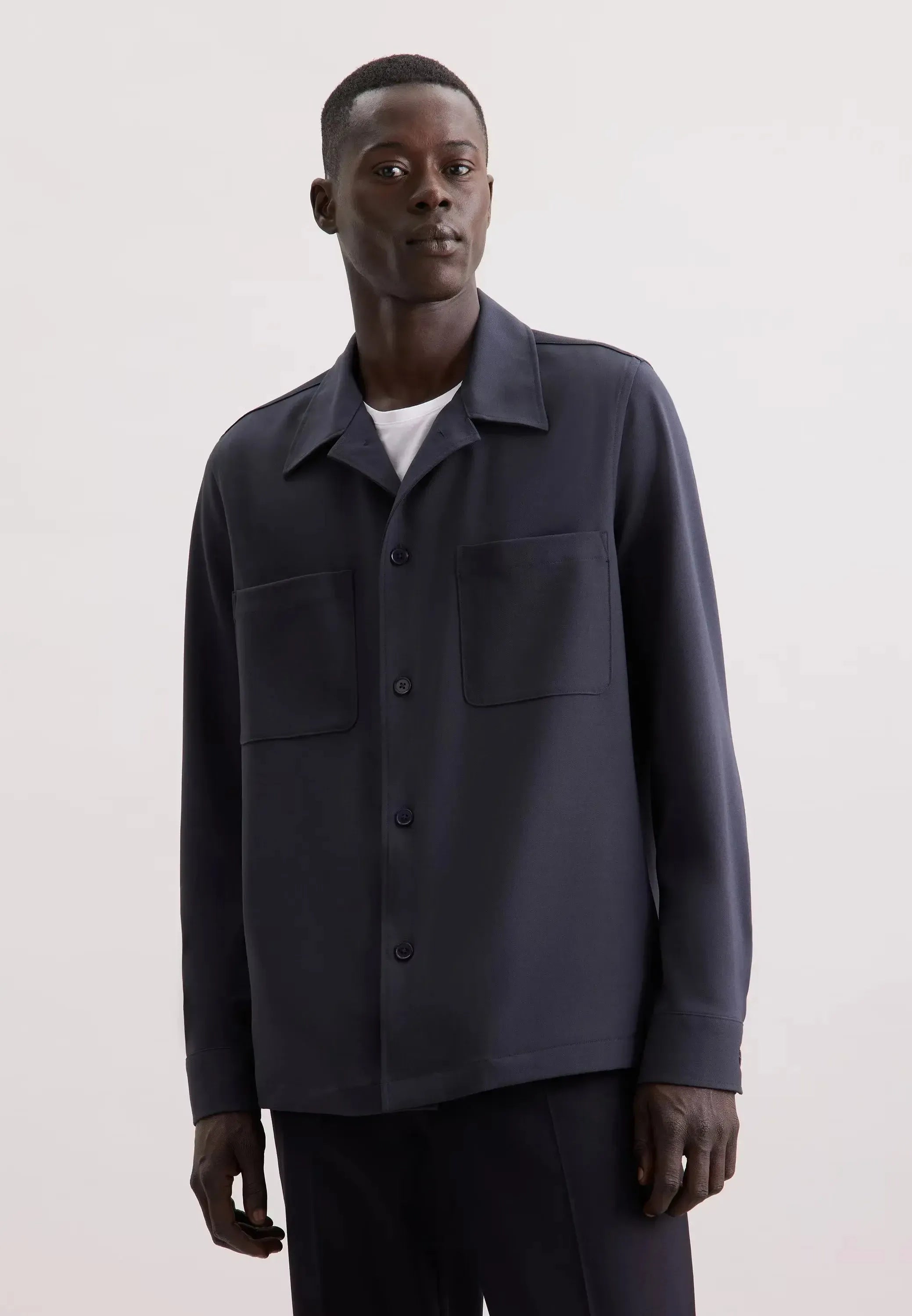 Regular Fit Wool Mix Casual Lapel Overshirt Grey-seidensticker uk